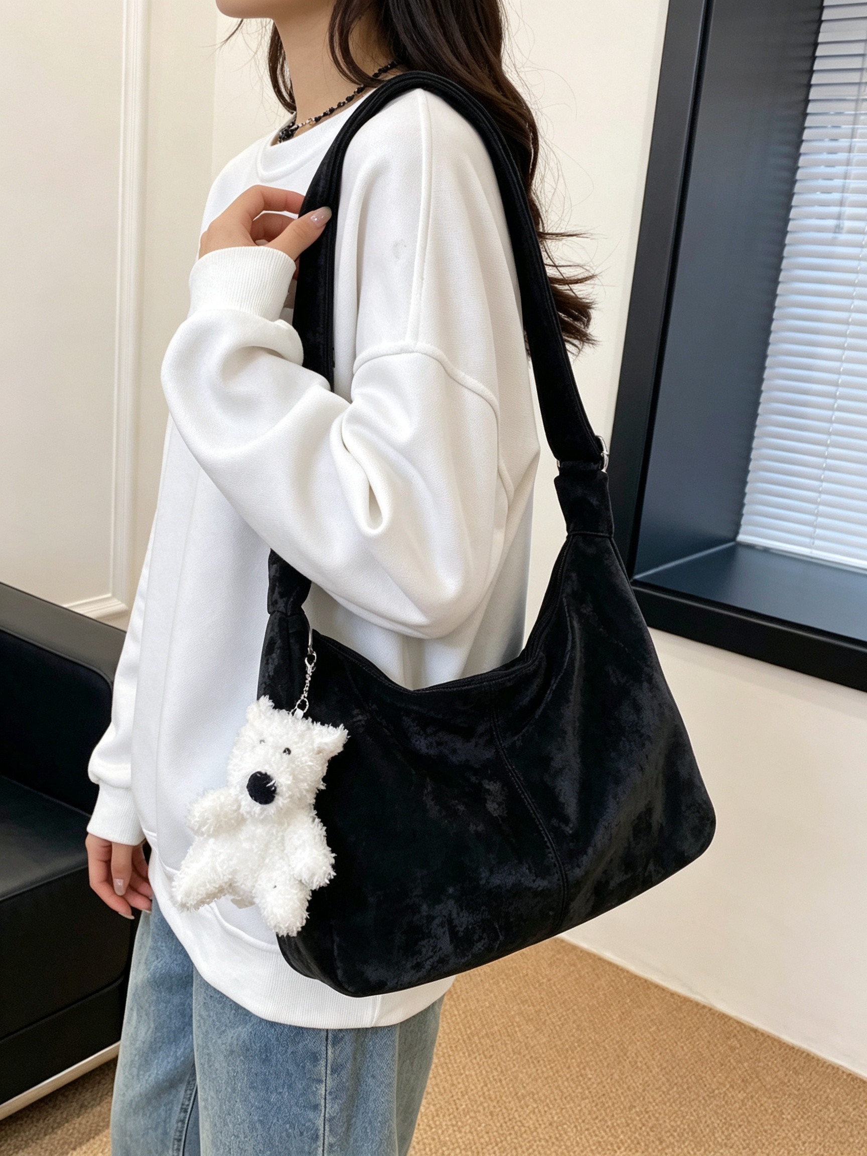 Black Velvet Shoulder Bag 
