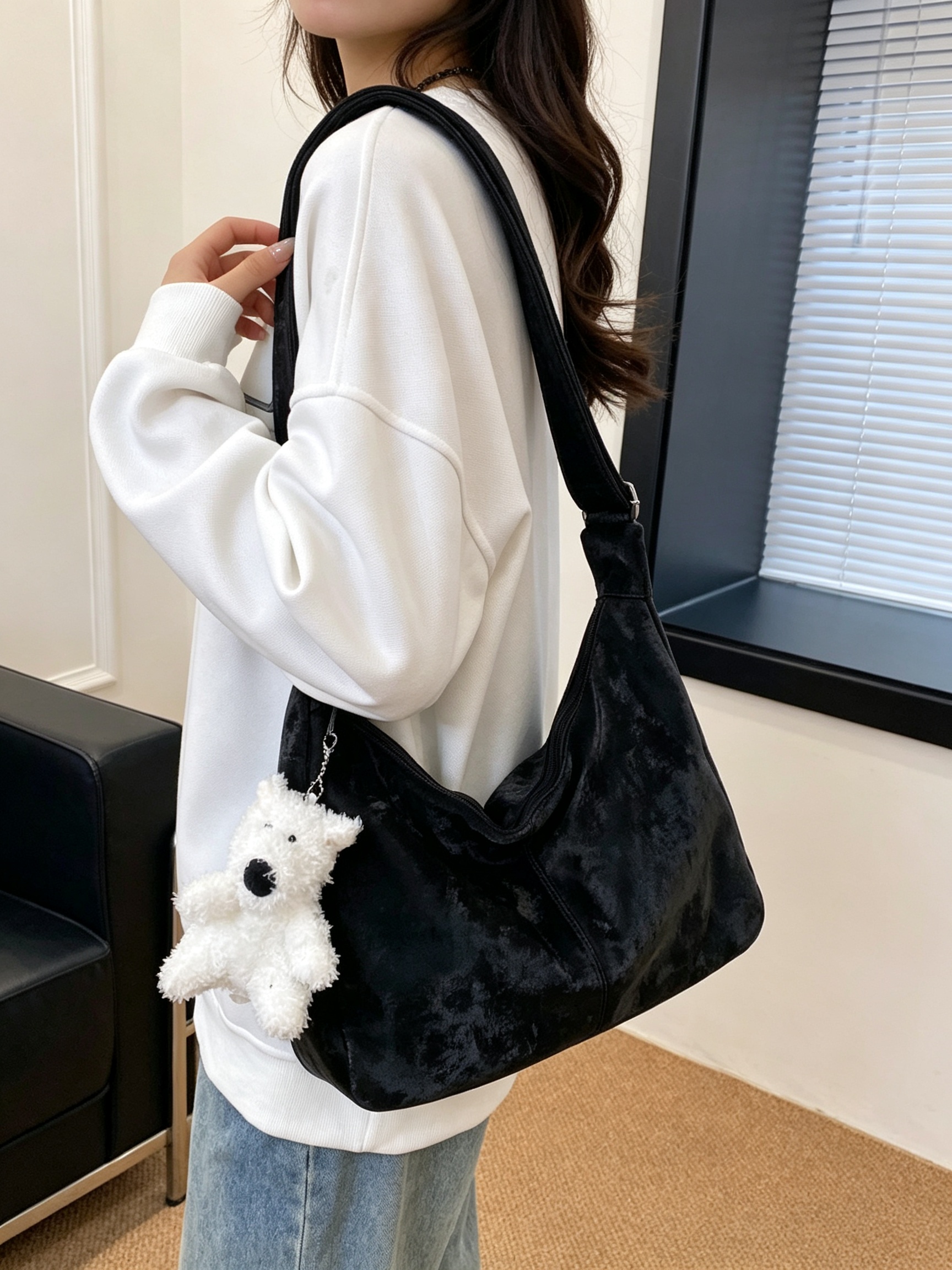 Black Velvet Shoulder Bag 