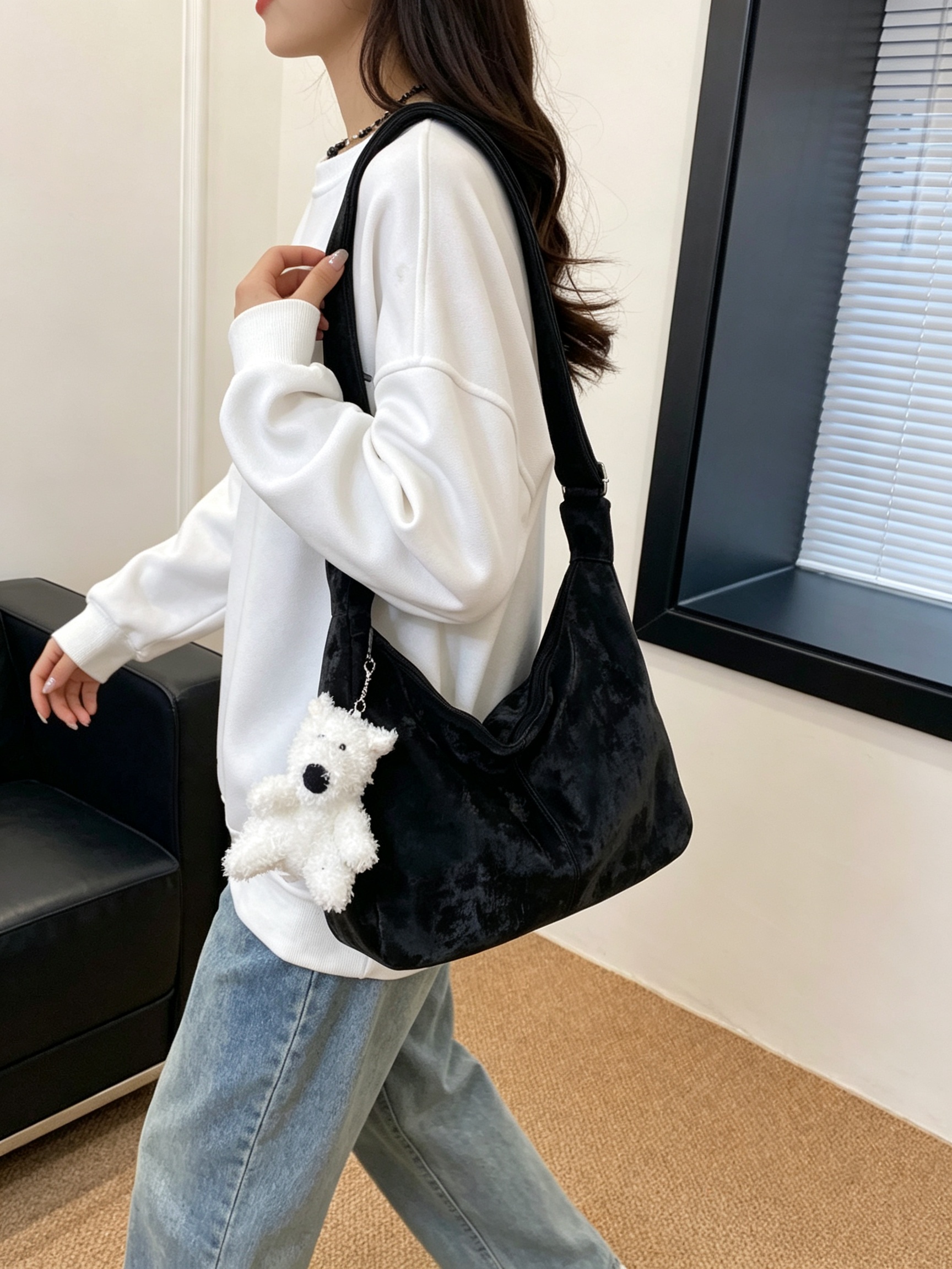 Black Velvet Shoulder Bag 
