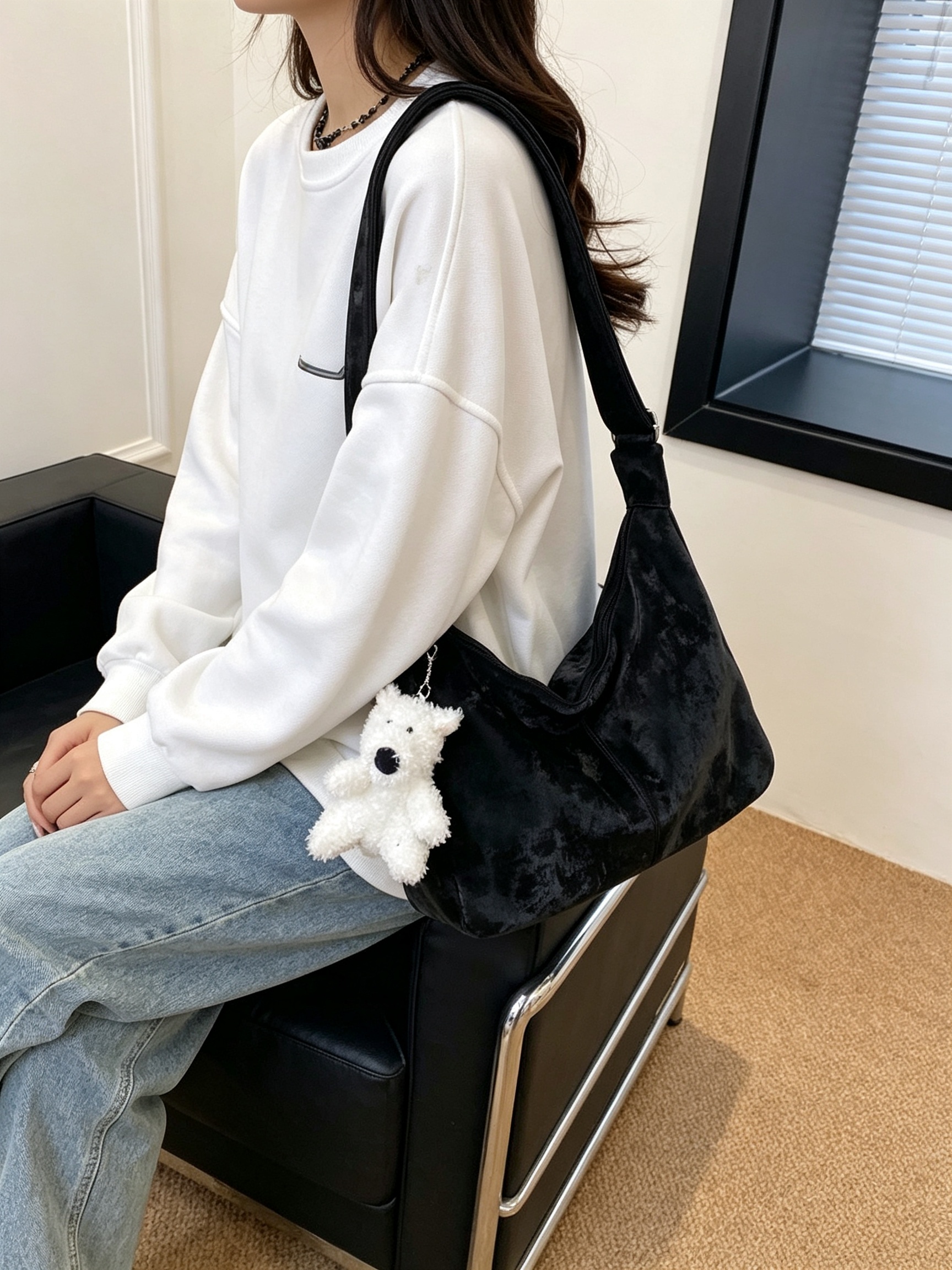 Black Velvet Shoulder Bag 