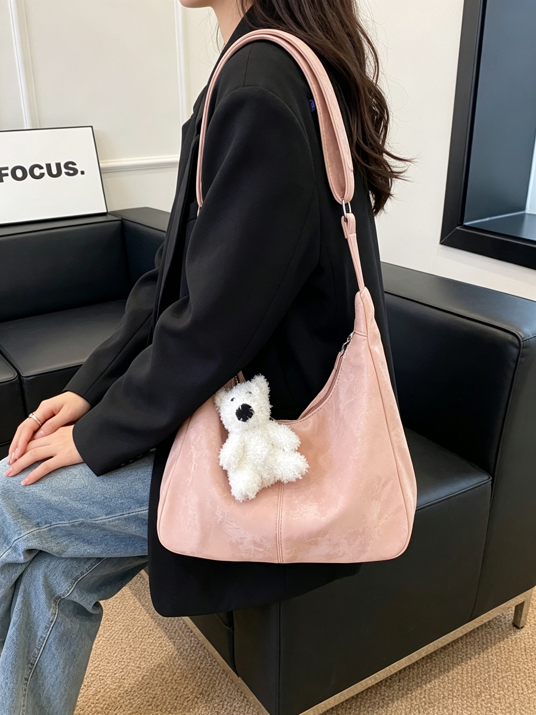 Pink Shoulder Bag with Plush Charm