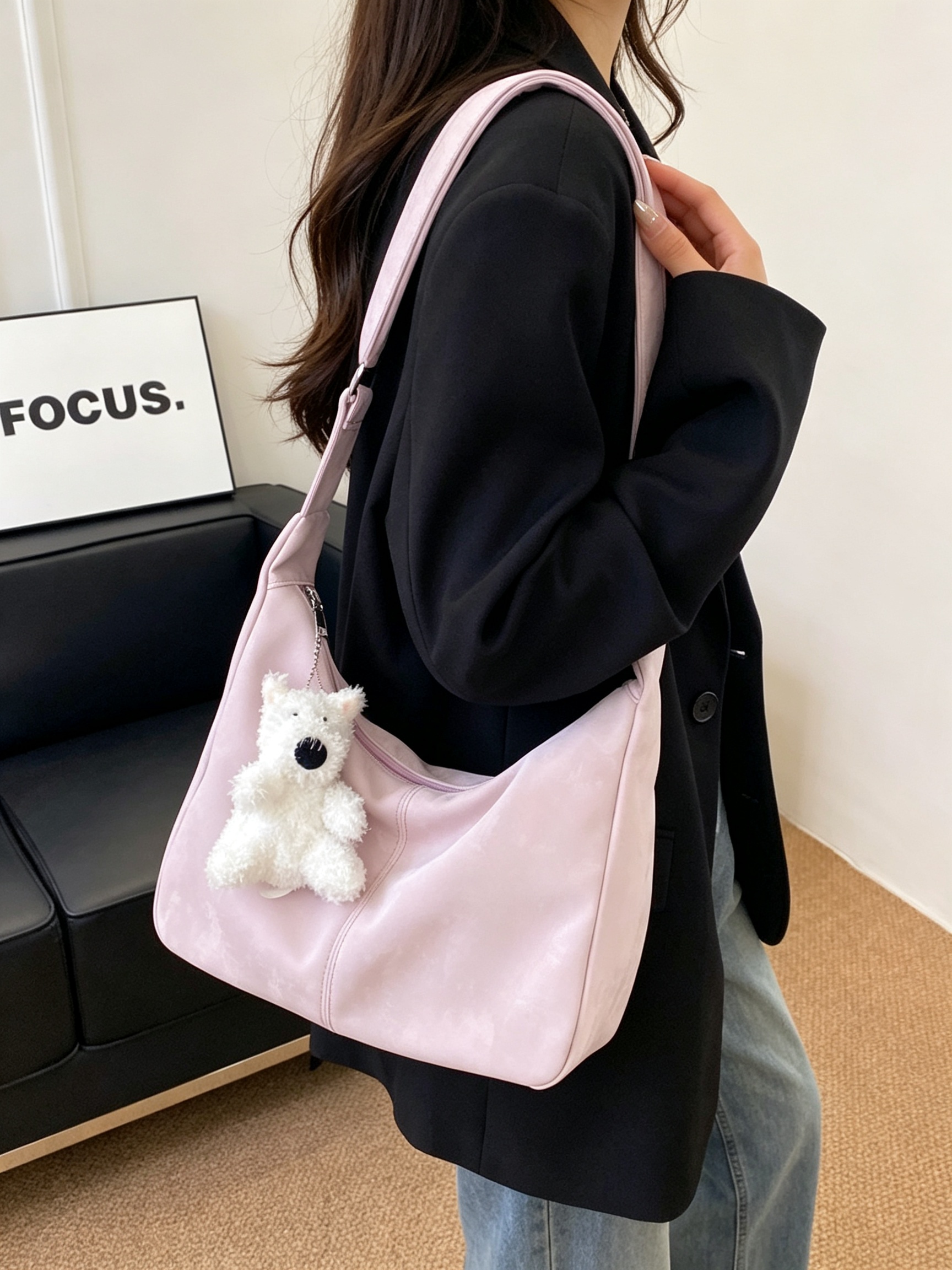Purple Tote Shoulder Bag with Charm