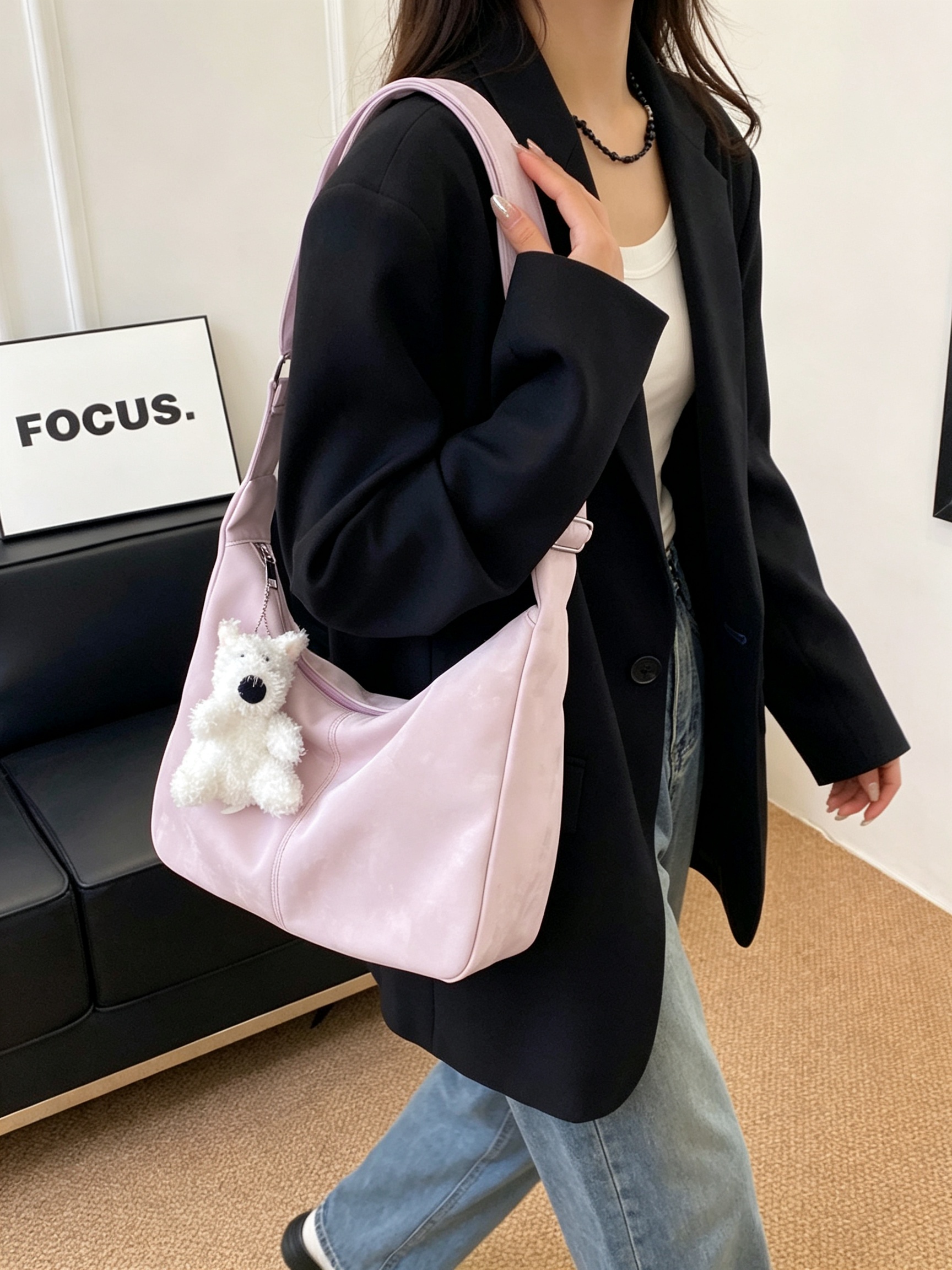 Purple Tote Shoulder Bag with Charm