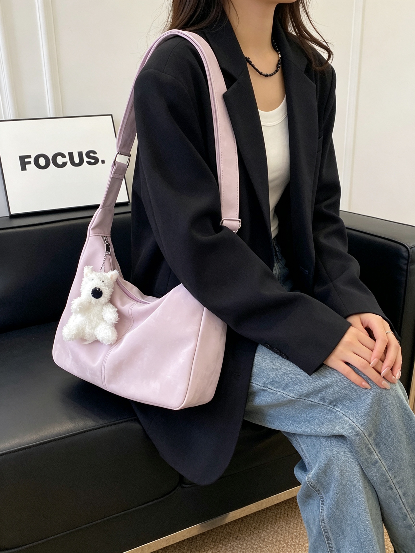 Purple Tote Shoulder Bag with Charm