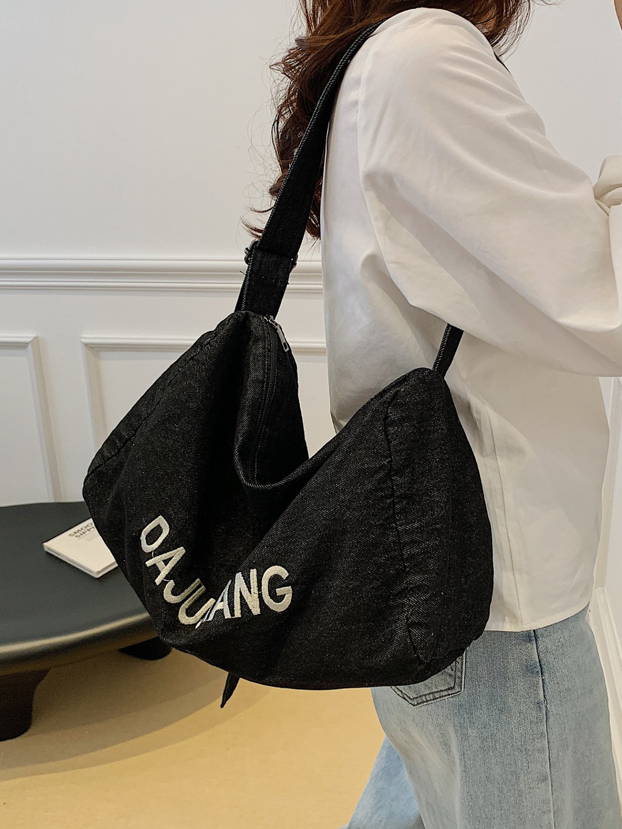 Black Denim Tote Shoulder Bag