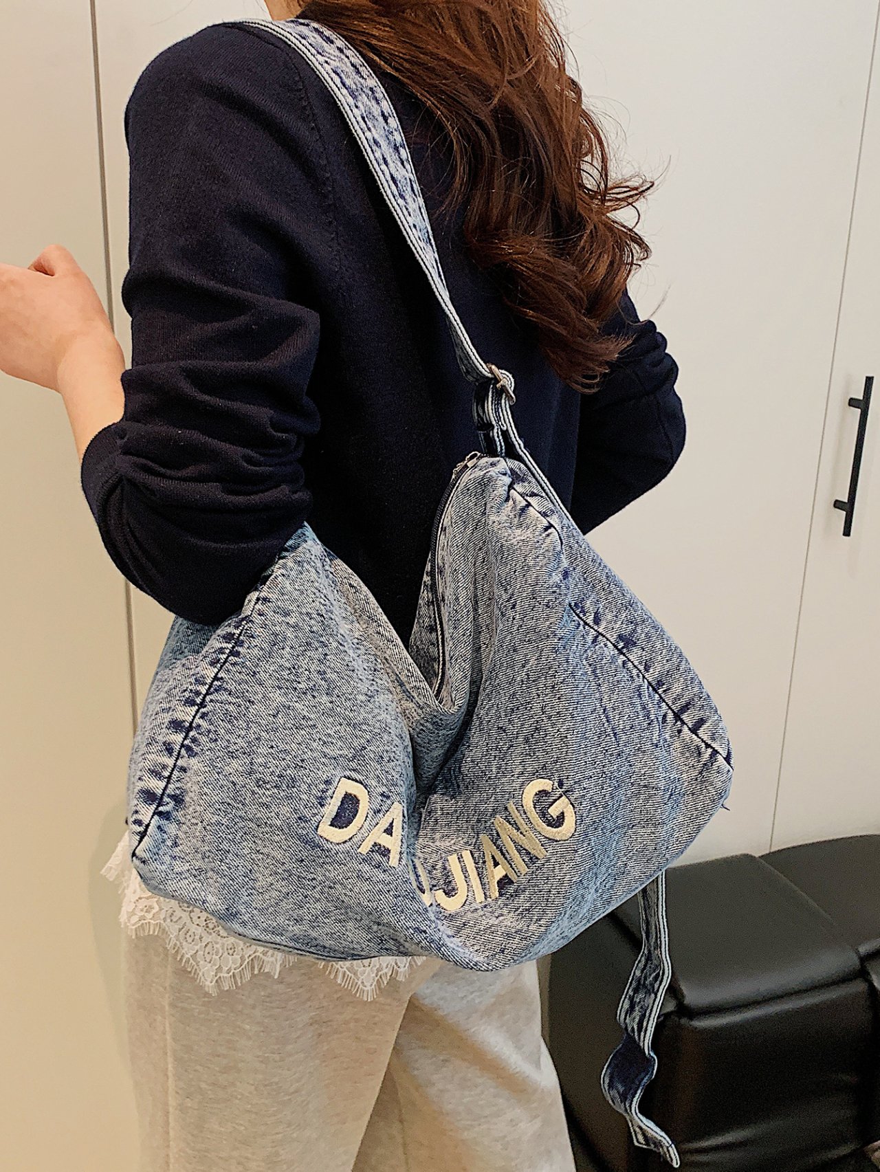 Denim Washed Blue Tote Shoulder Bag