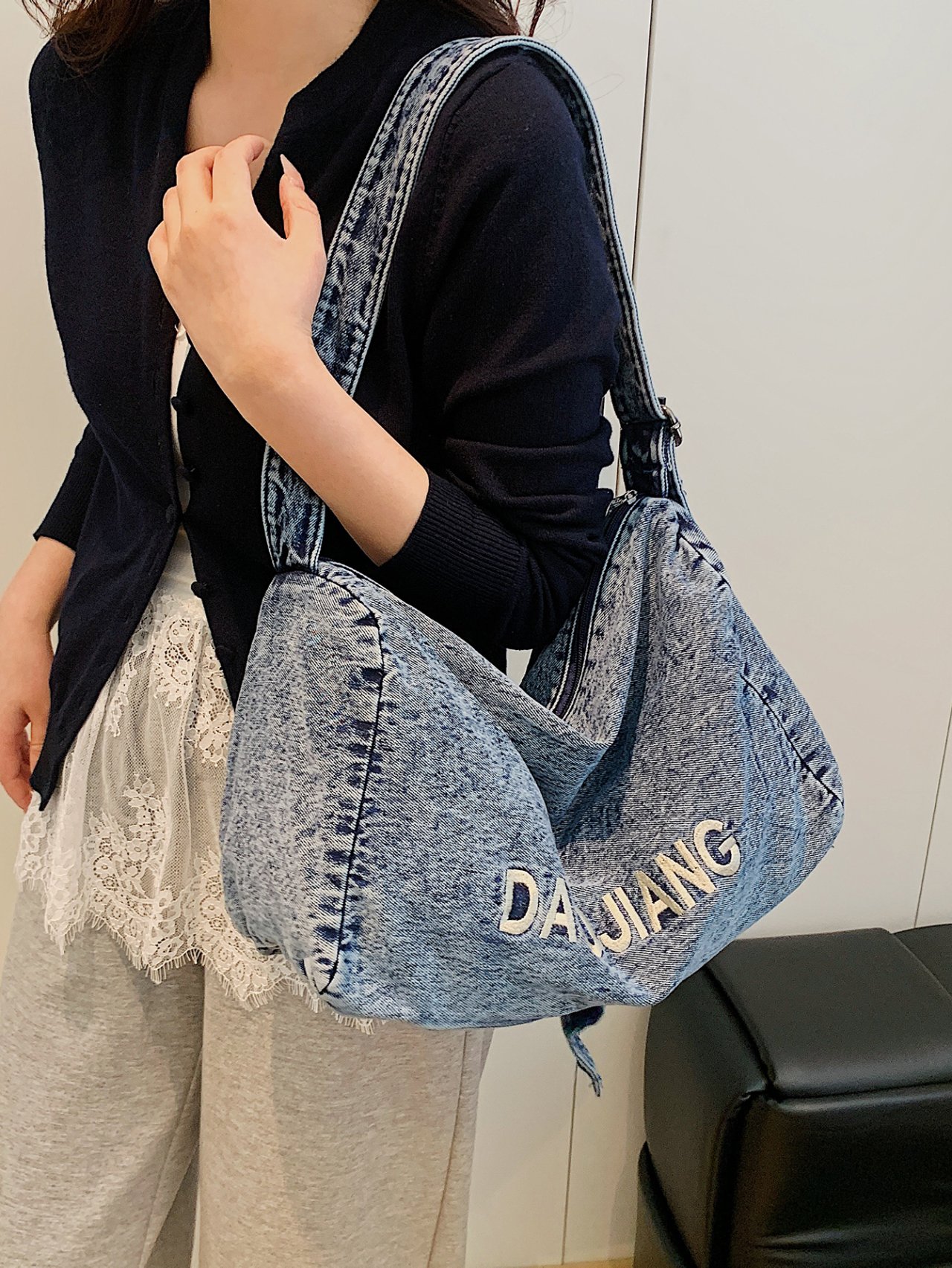 Denim Washed Blue Tote Shoulder Bag