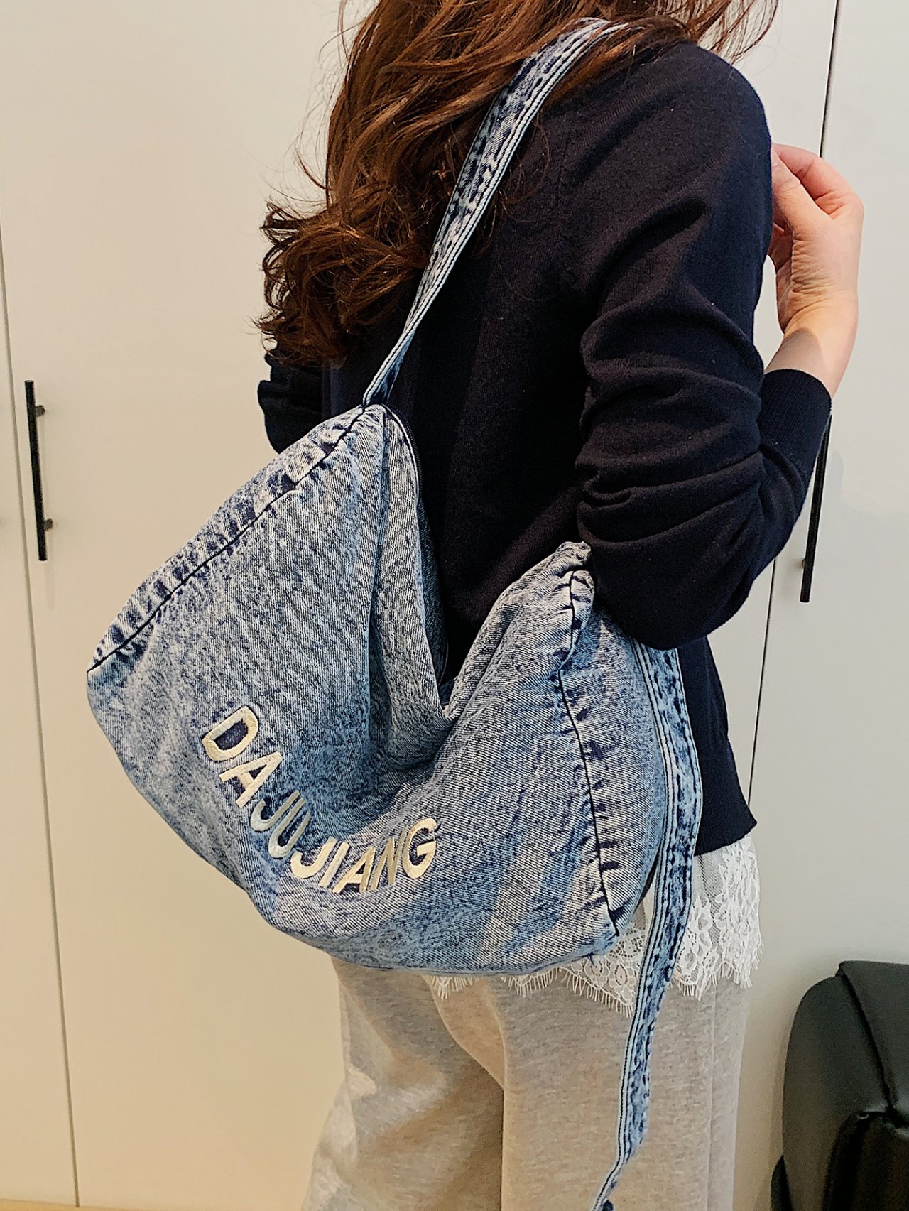 Denim Washed Blue Tote Shoulder Bag