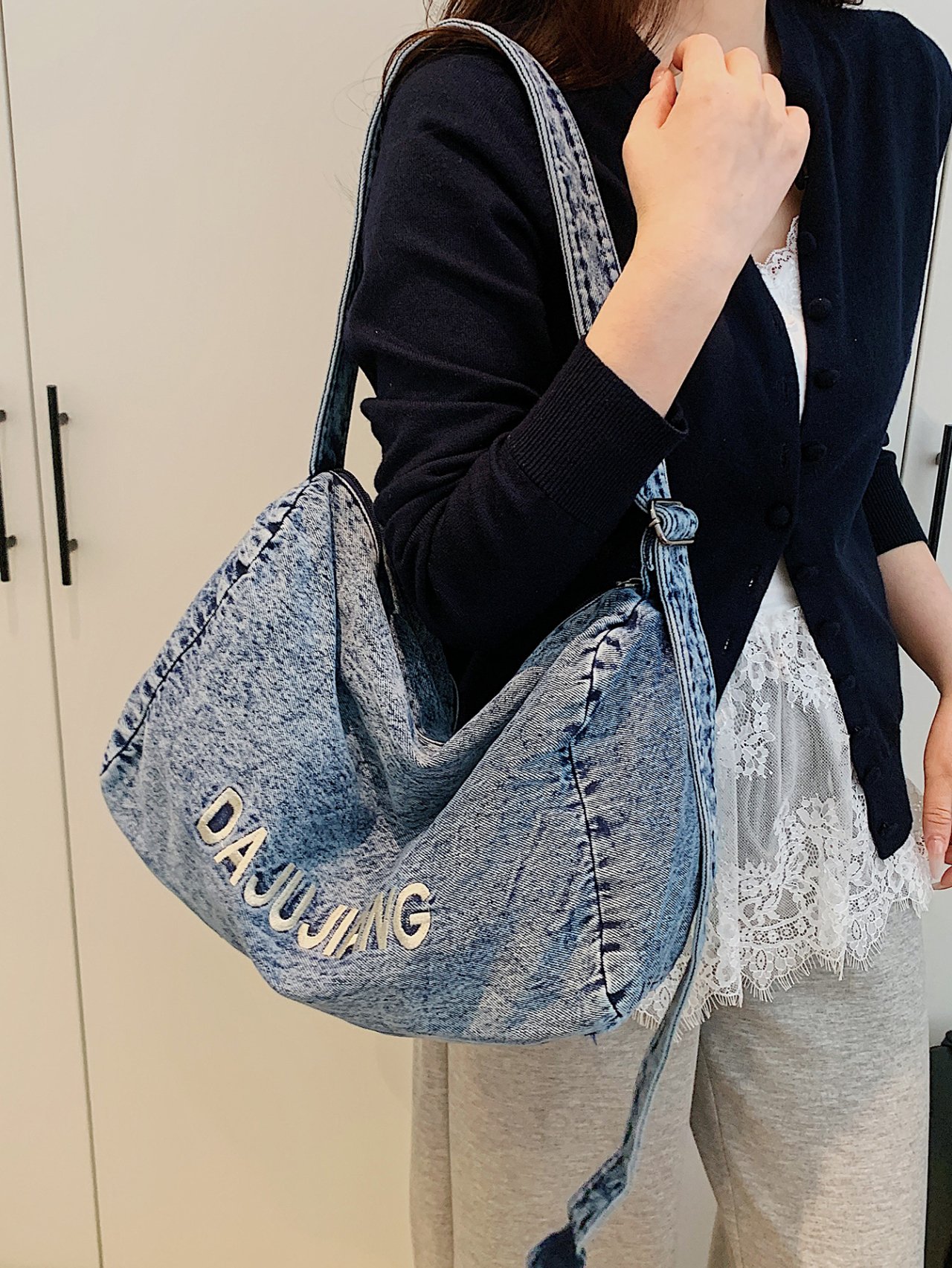 Denim Washed Blue Tote Shoulder Bag
