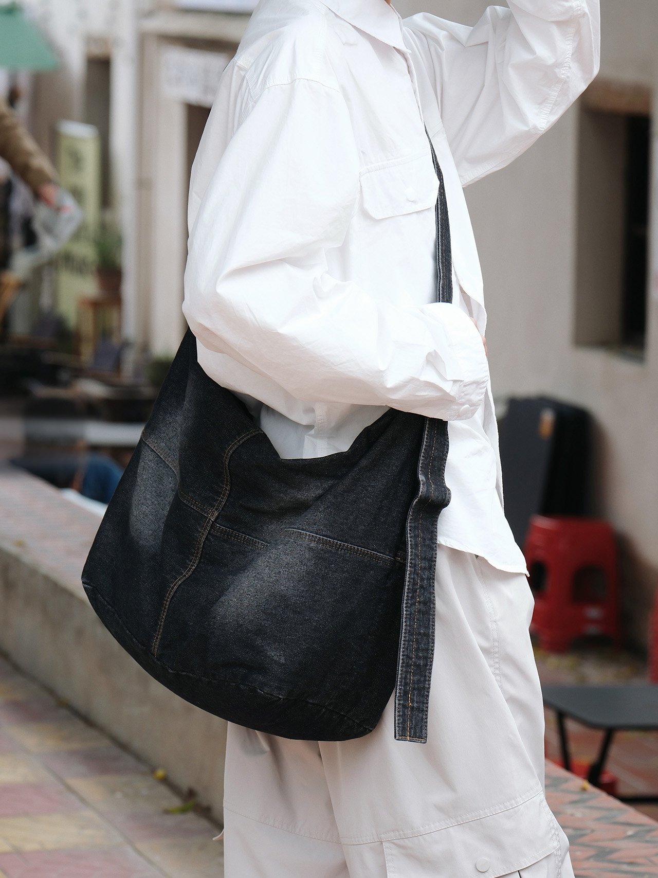 Black Denim Crossbody Bag