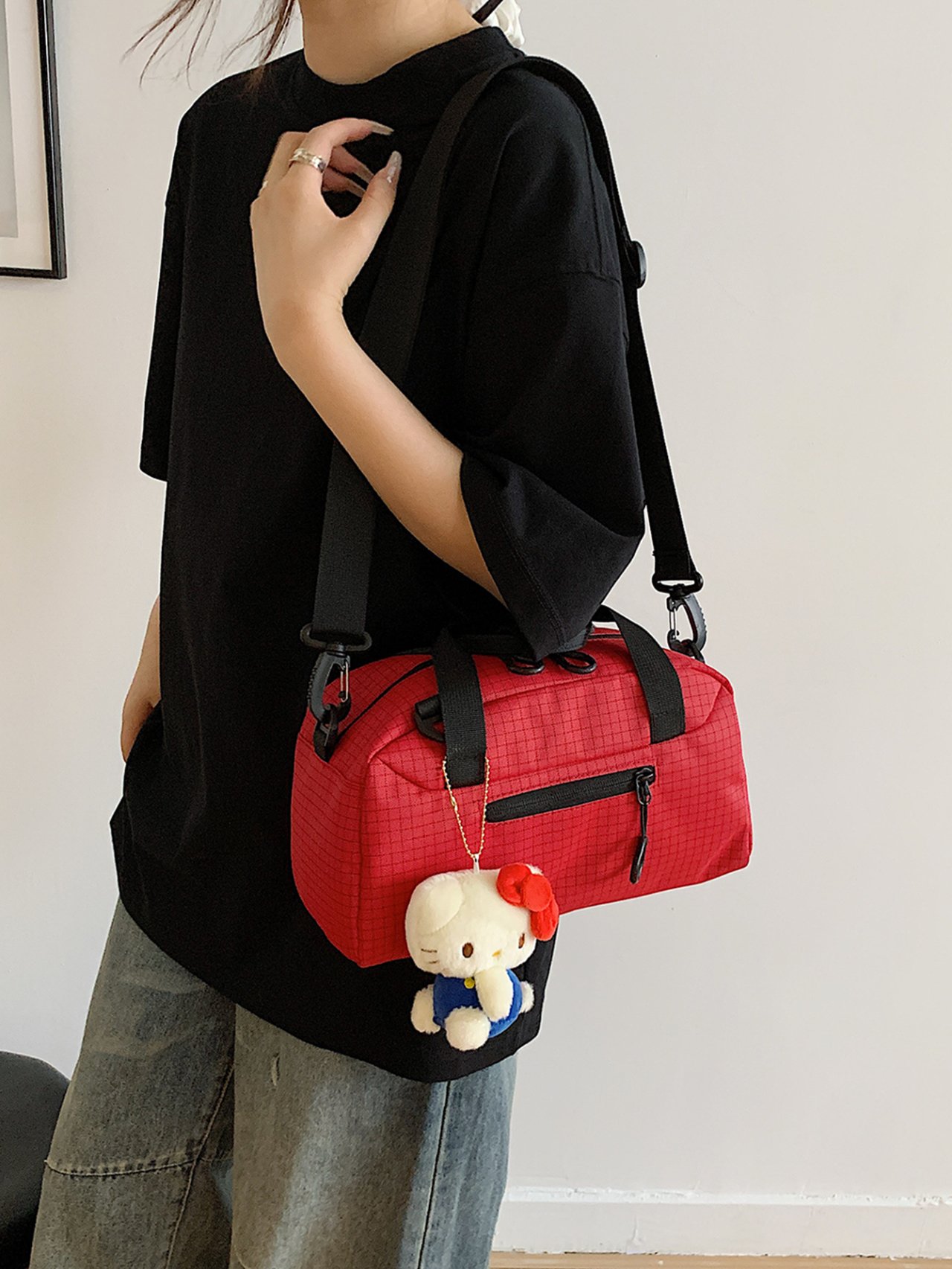 Red Crossbody Bag with Adjustable Strap