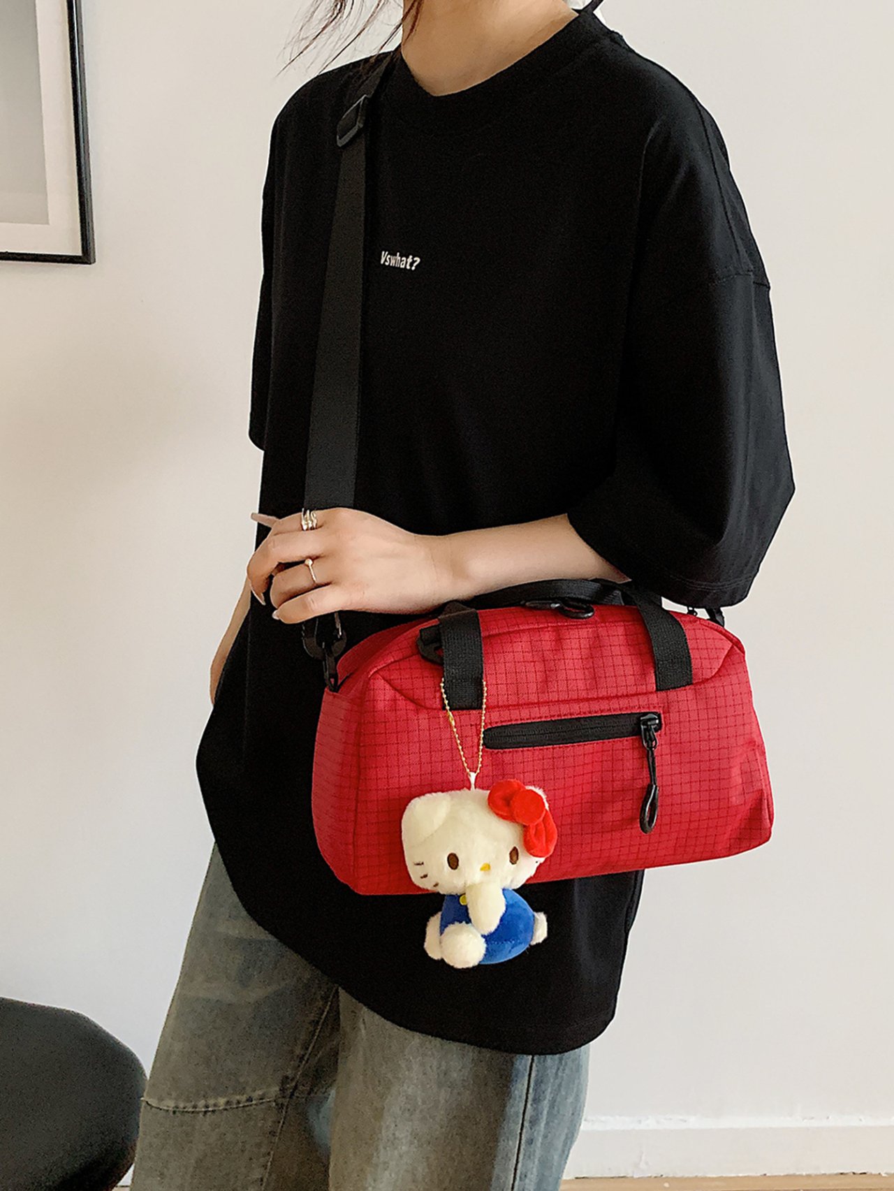 Red Crossbody Bag with Adjustable Strap