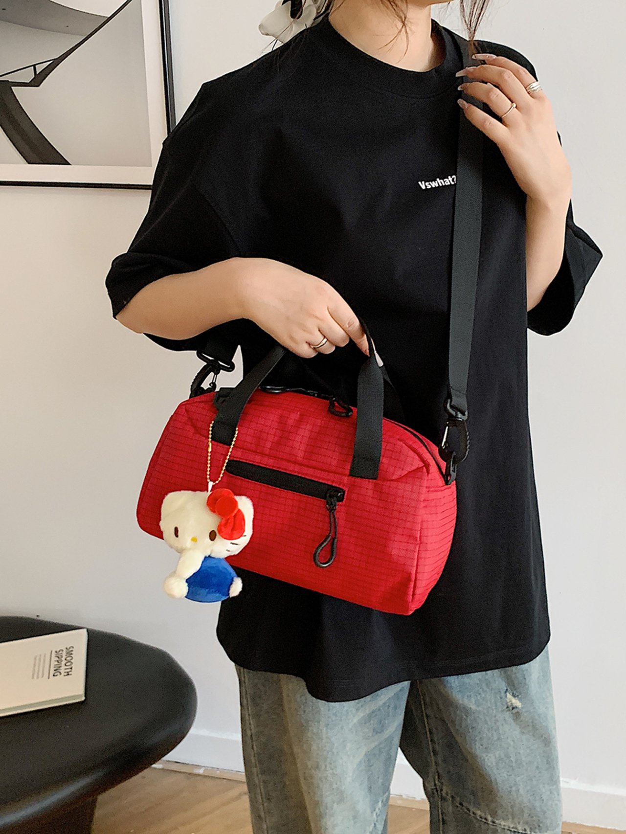 Red Crossbody Bag with Adjustable Strap