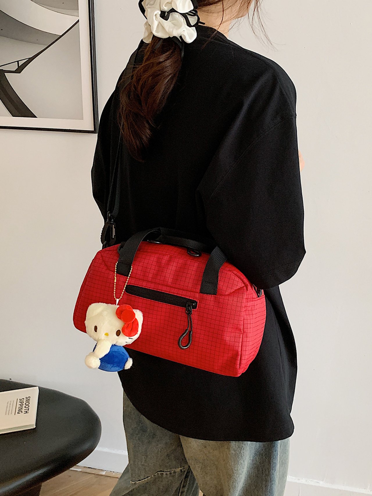 Red Crossbody Bag with Adjustable Strap