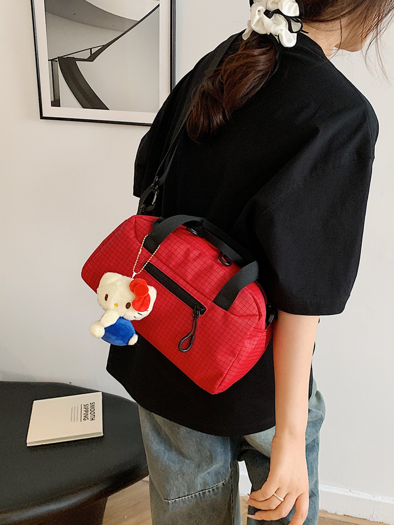 Red Crossbody Bag with Adjustable Strap