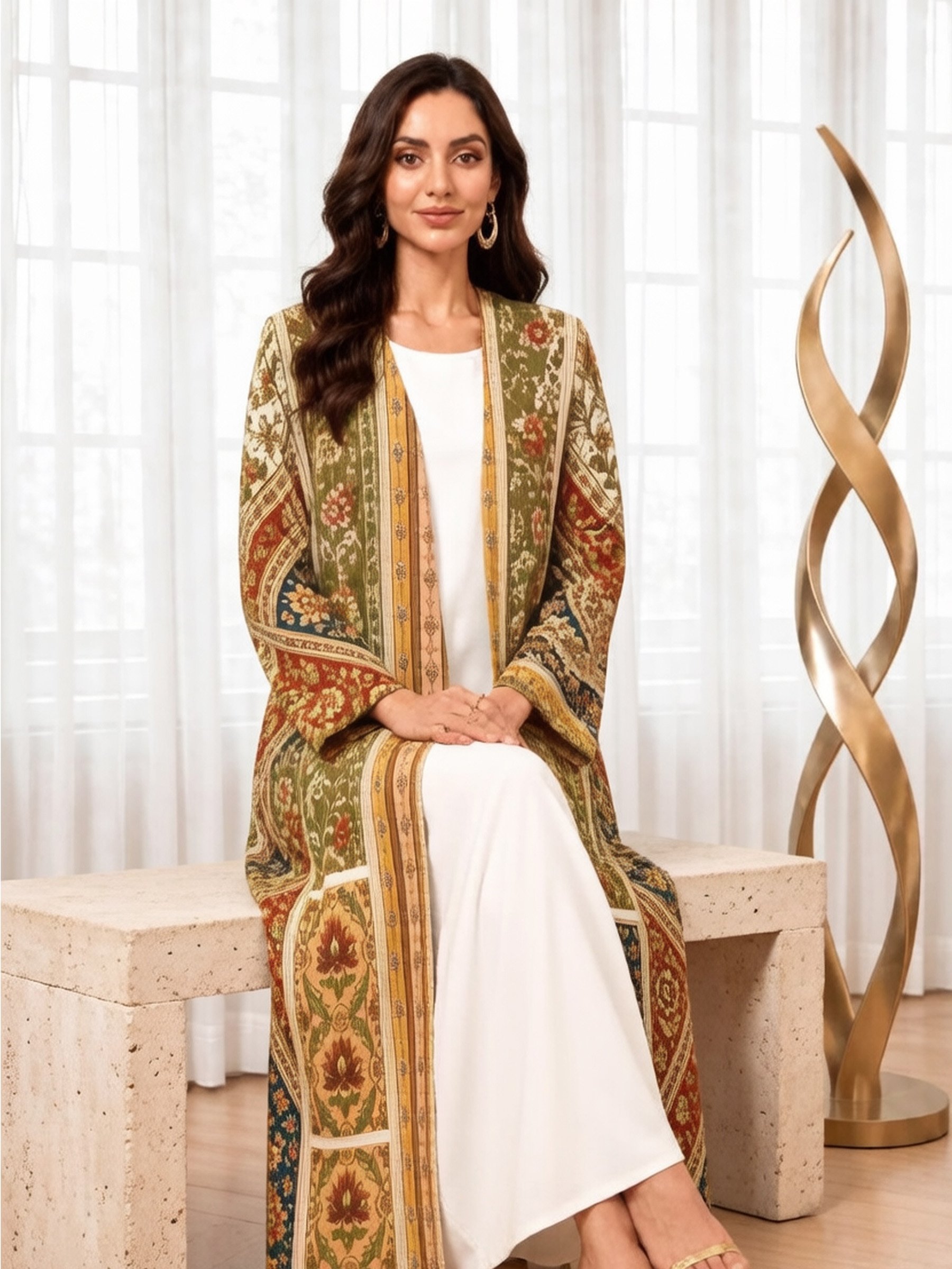 Multi-Color All Over Floral Print Open Front Abaya