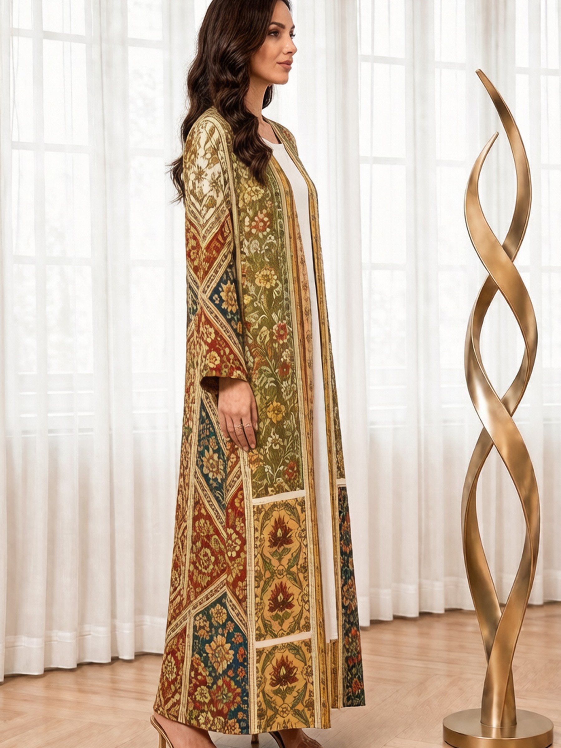 Multi-Color All Over Floral Print Open Front Abaya