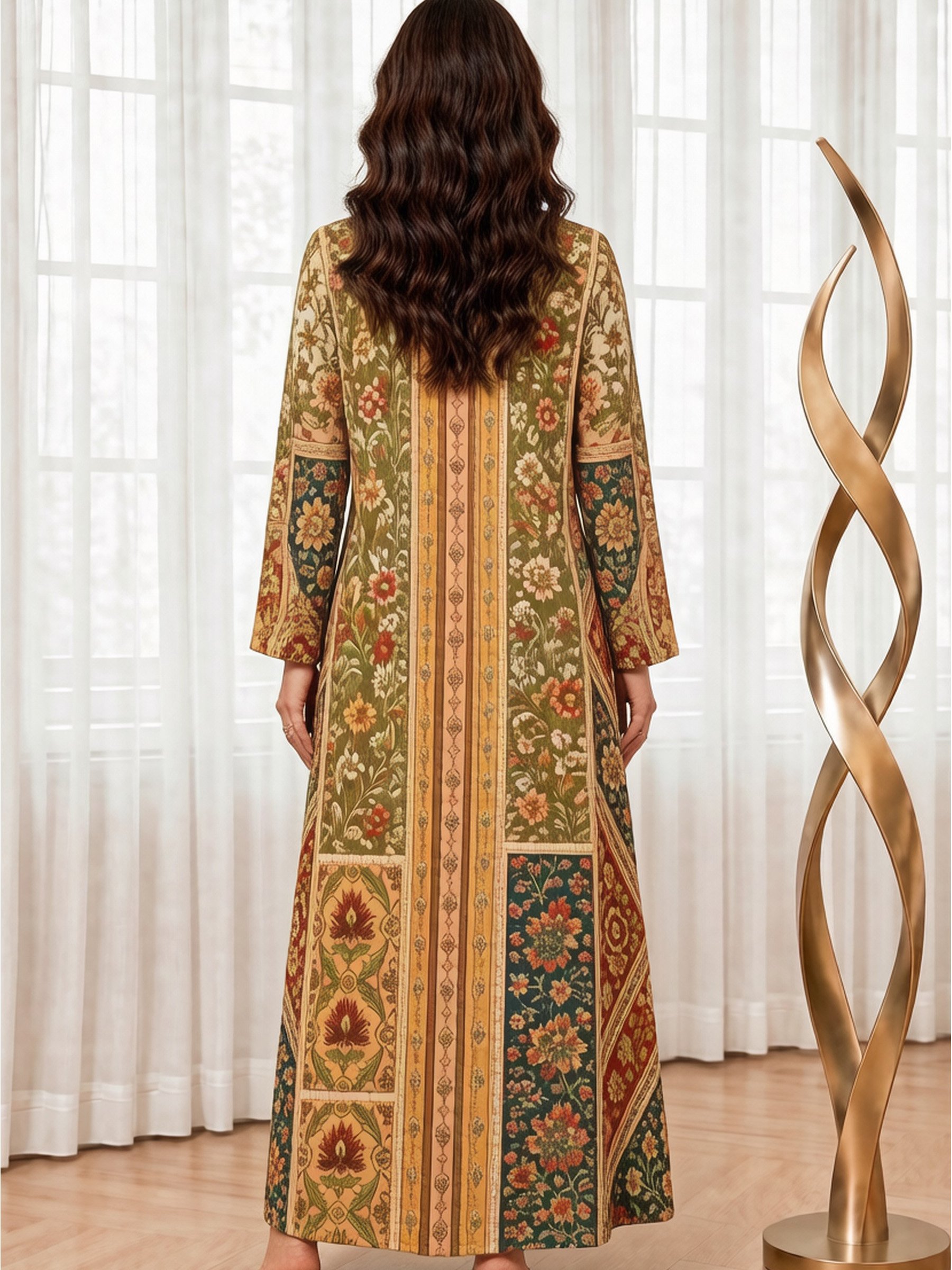 Multi-Color All Over Floral Print Open Front Abaya