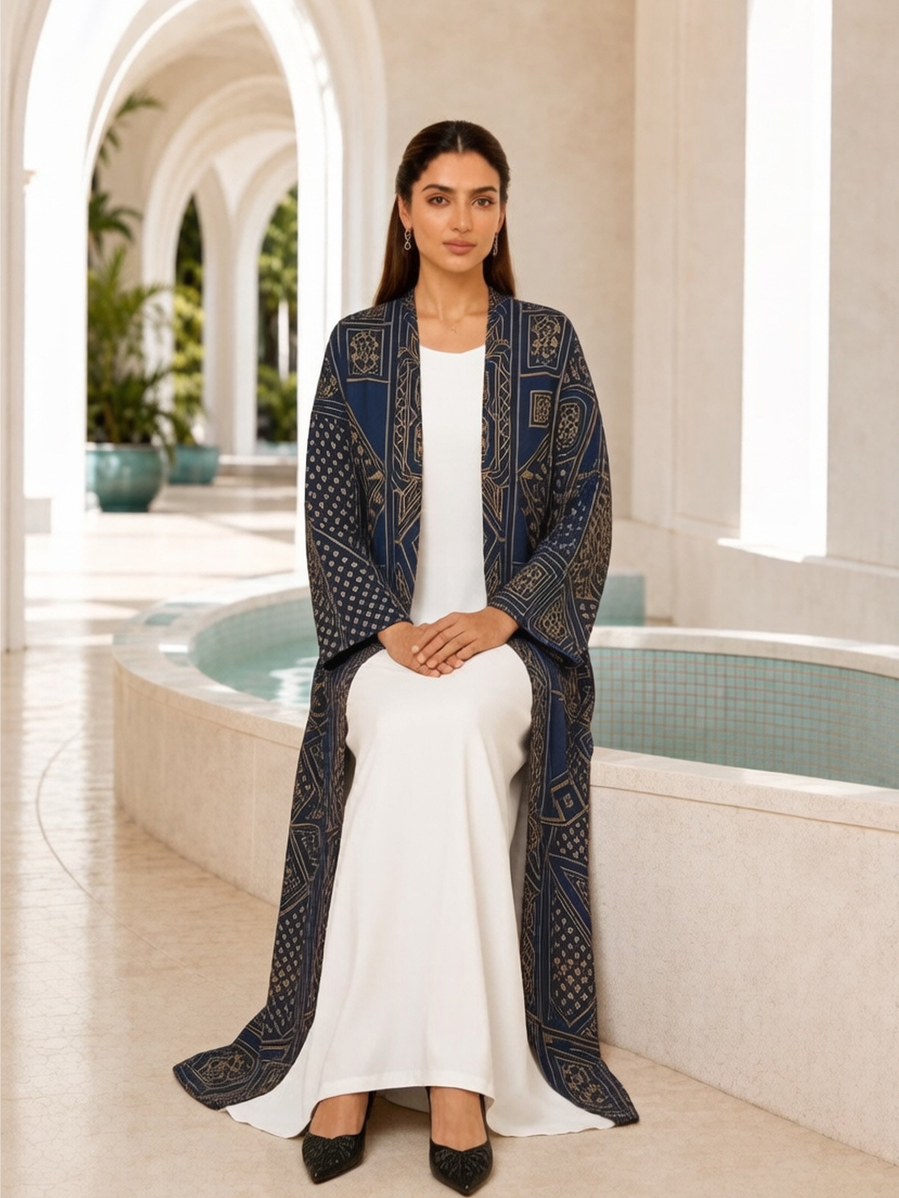 Multi-Color Geometric Print Open Front baya