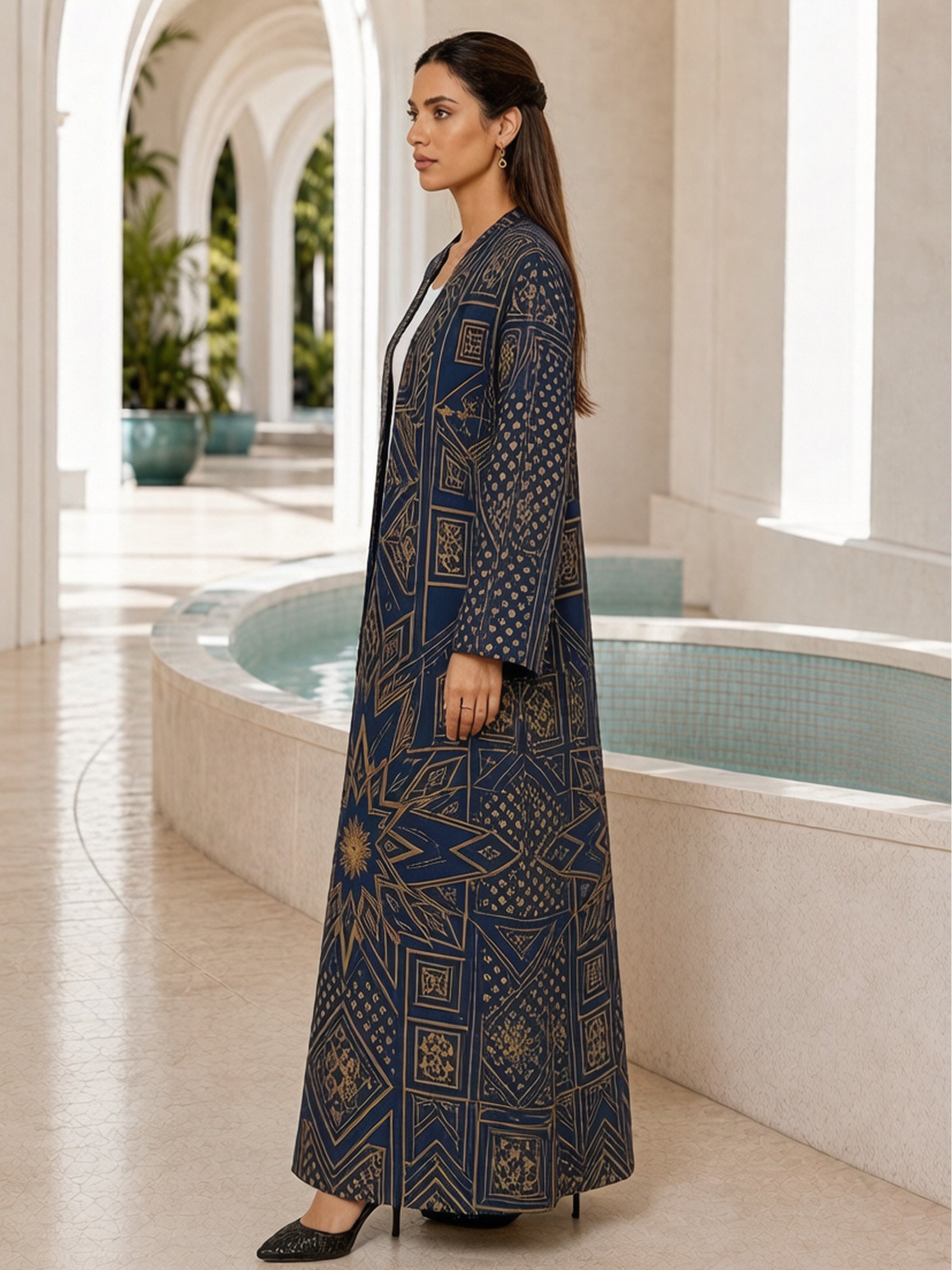 Multi-Color Geometric Print Open Front baya