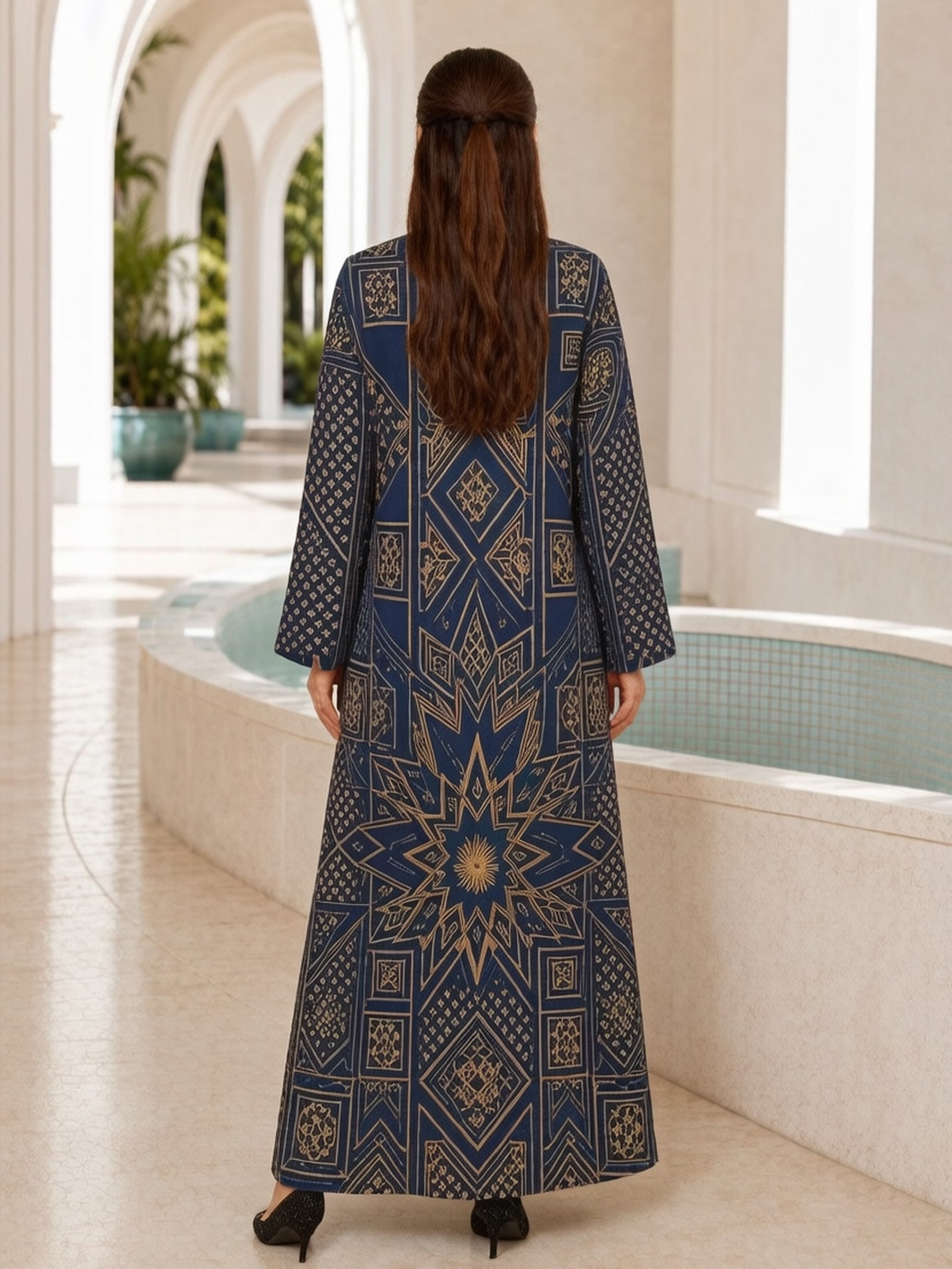 Multi-Color Geometric Print Open Front baya