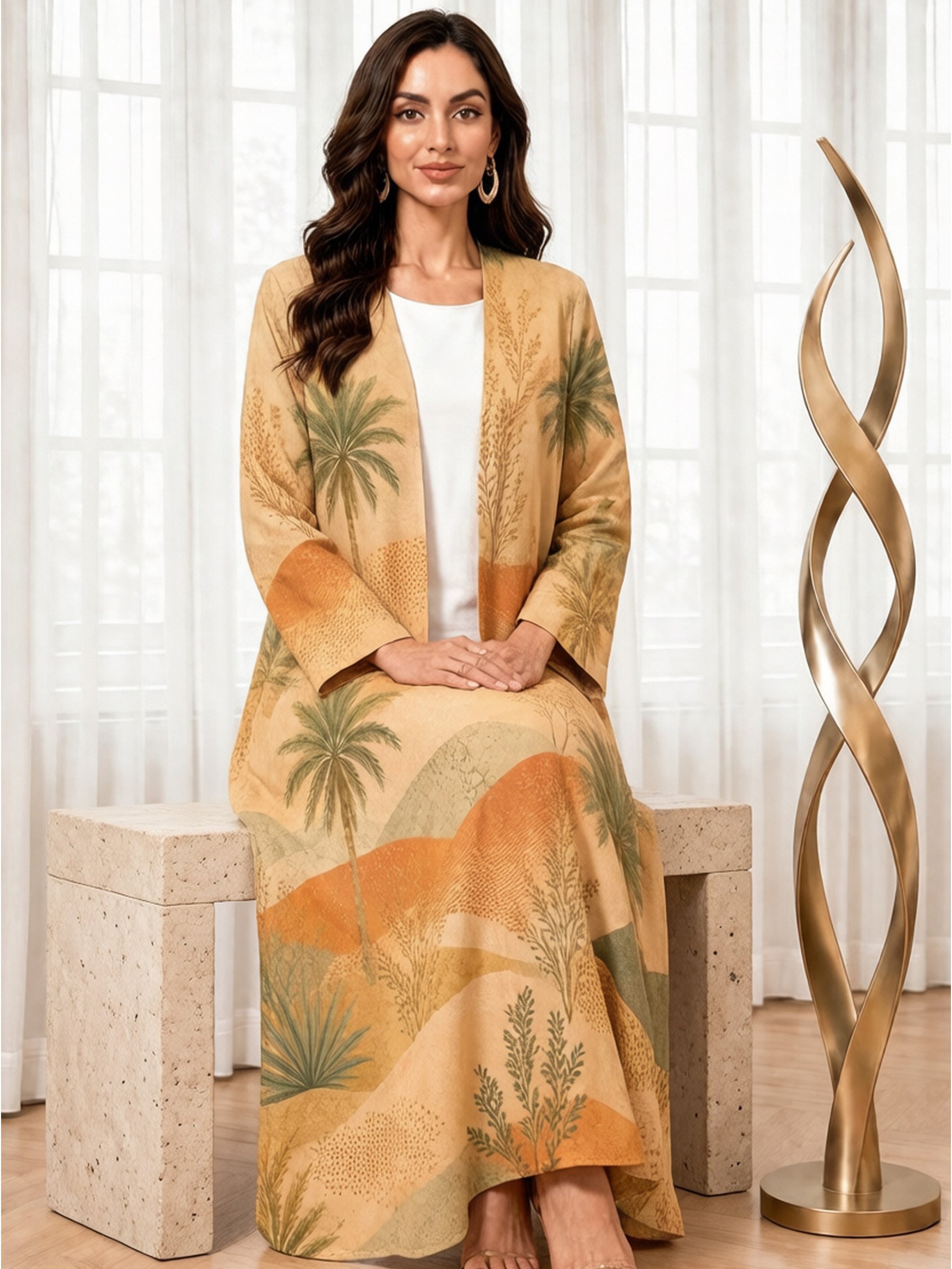 Orange Desert Bloom Tropical Open Front Abaya