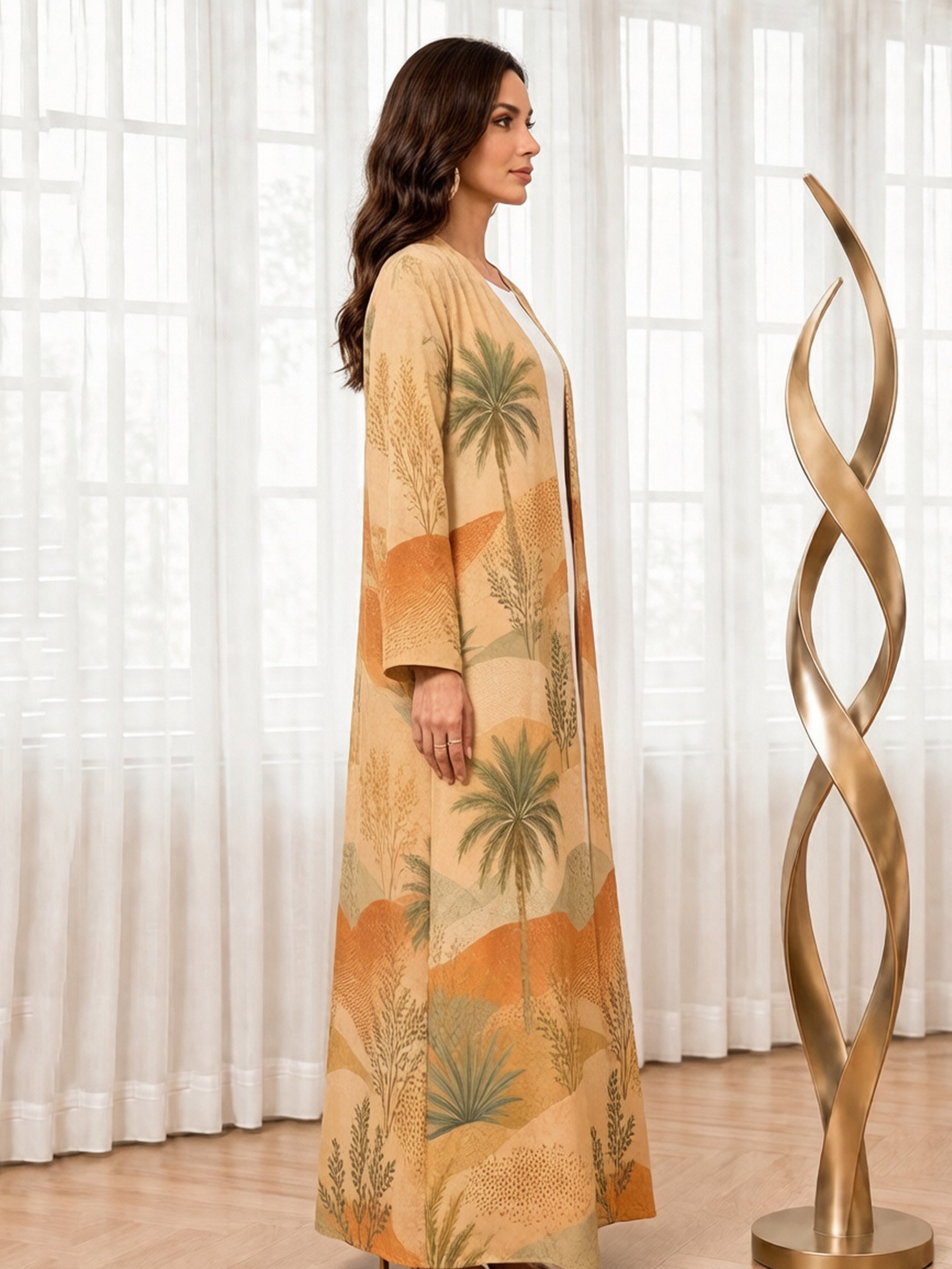 Orange Desert Bloom Tropical Open Front Abaya