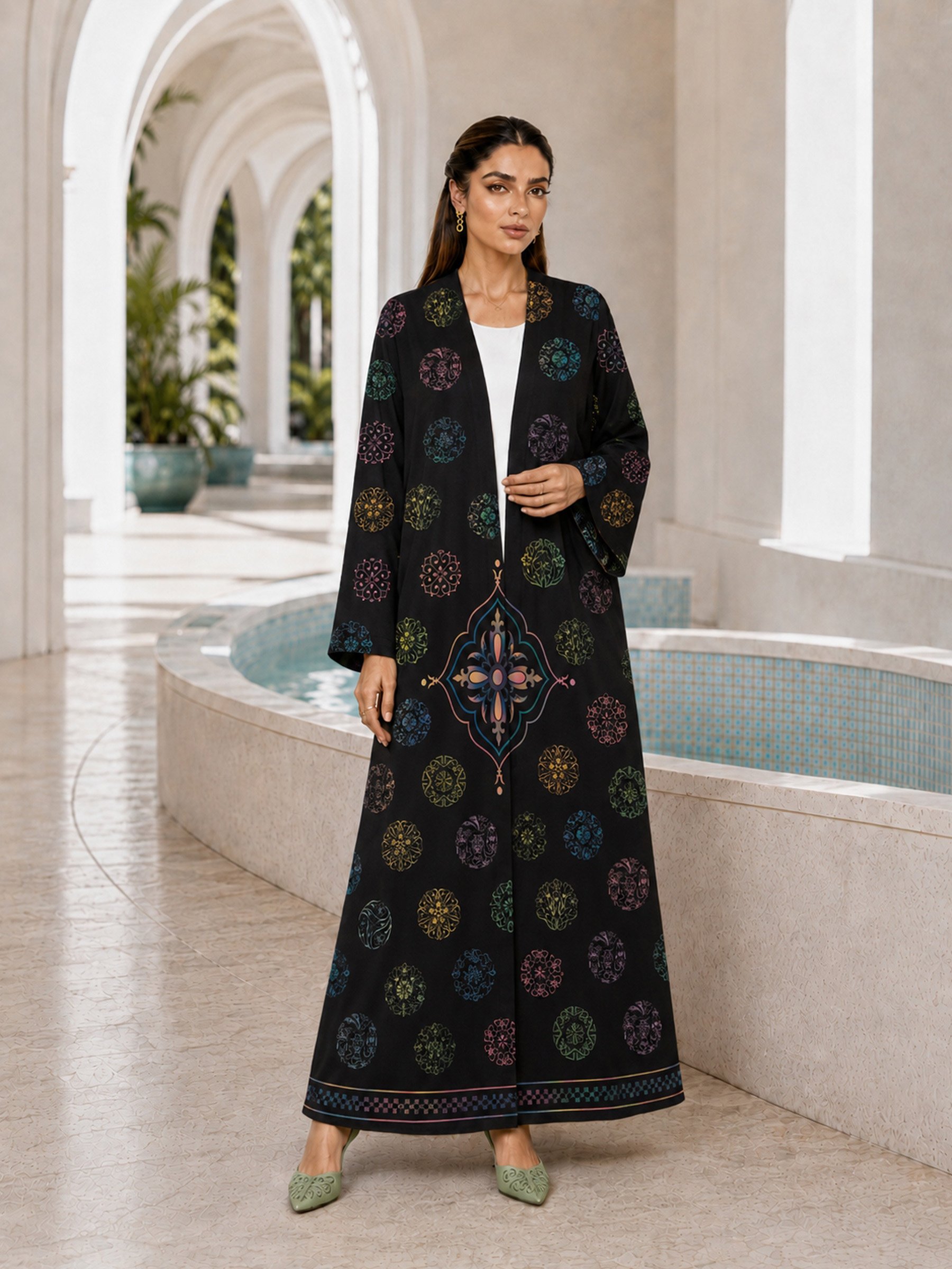 Multi-Color Geometric Abaya for Daytime