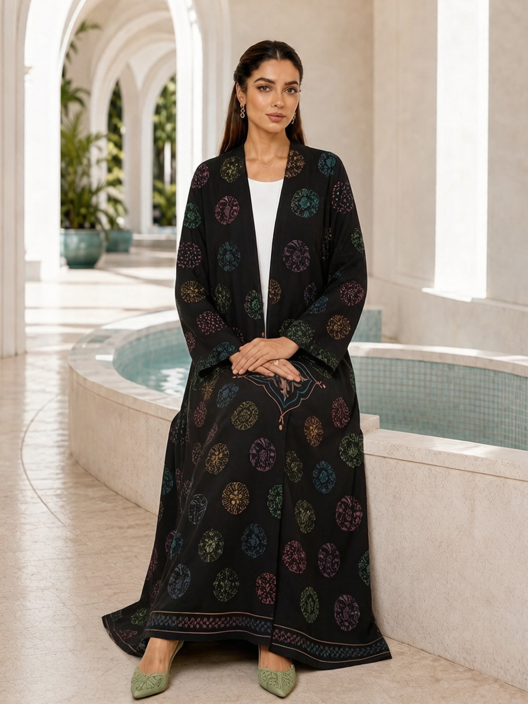Multi-Color Geometric Abaya for Daytime