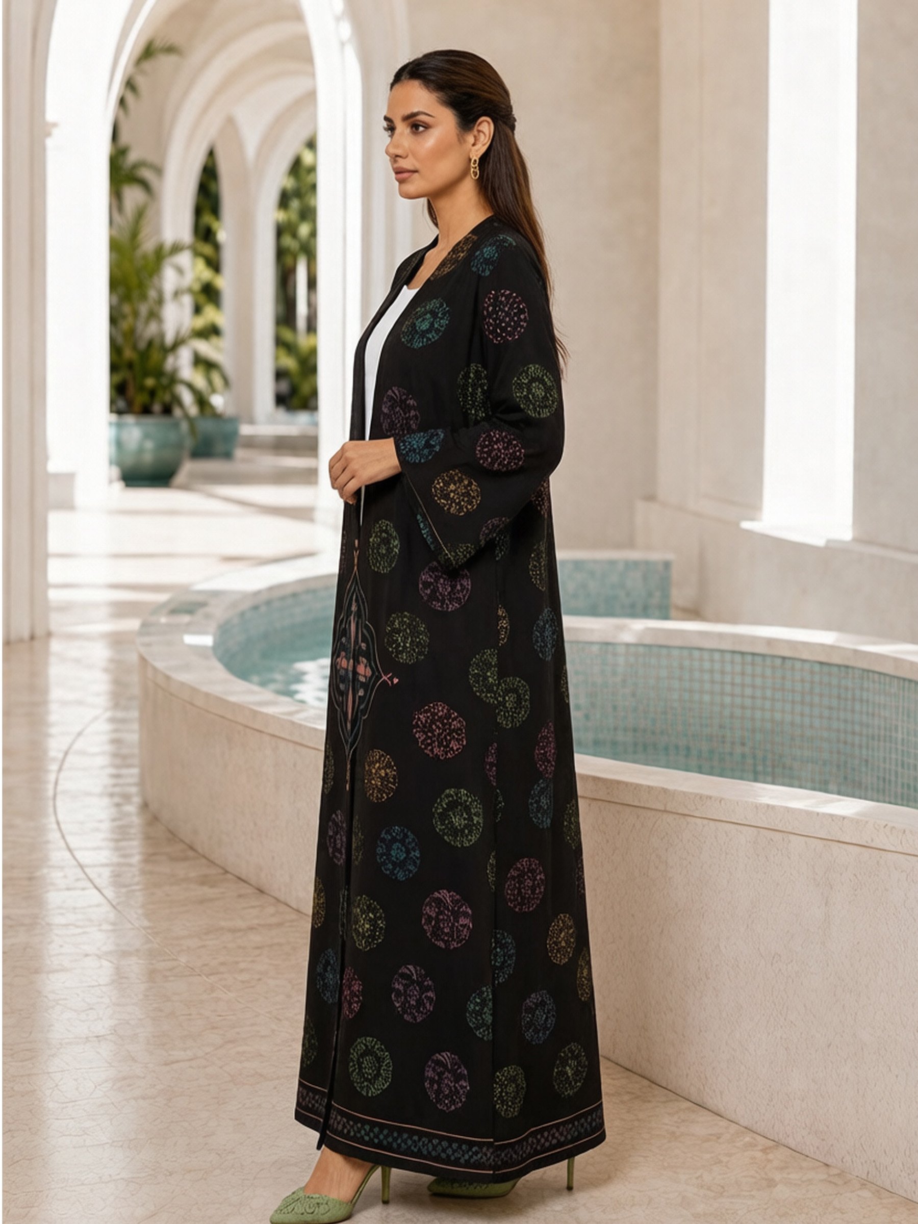 Multi-Color Geometric Abaya for Daytime