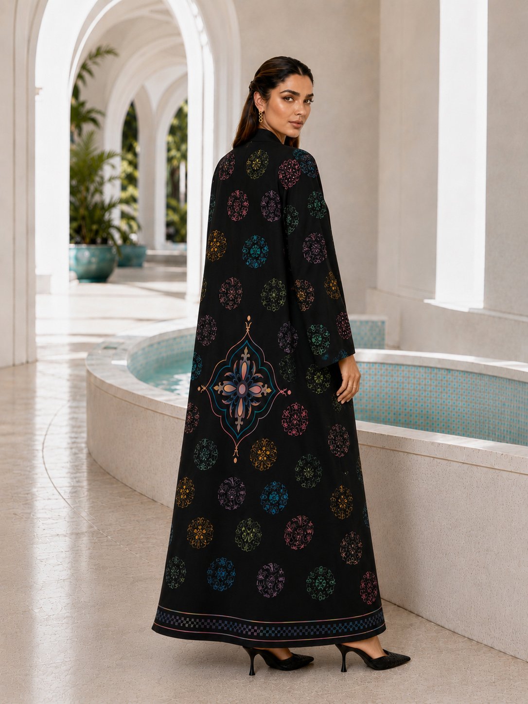 Multi-Color Geometric Abaya for Daytime
