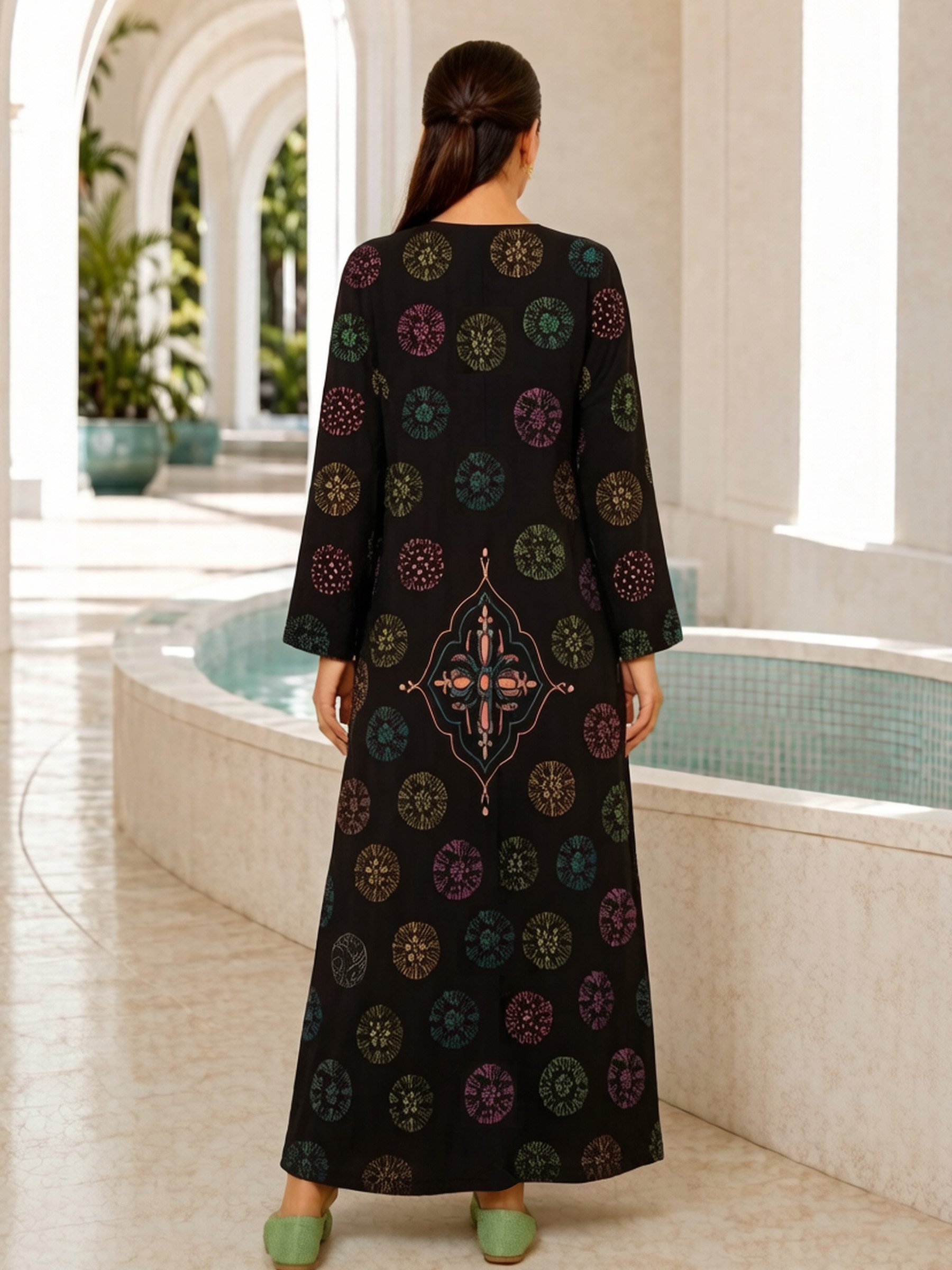 Multi-Color Geometric Abaya for Daytime
