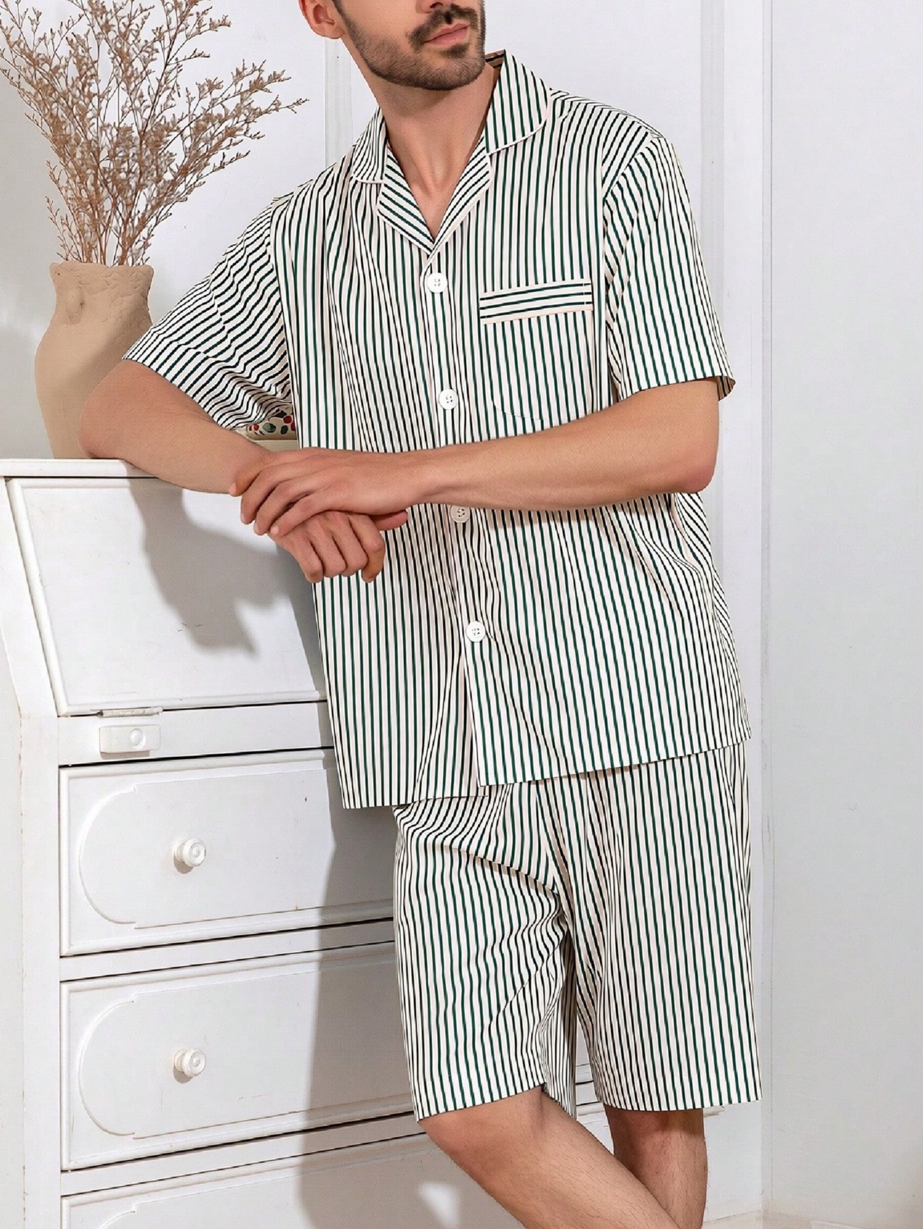 Multi-Color Striped Shirt and Short Pyjama Set