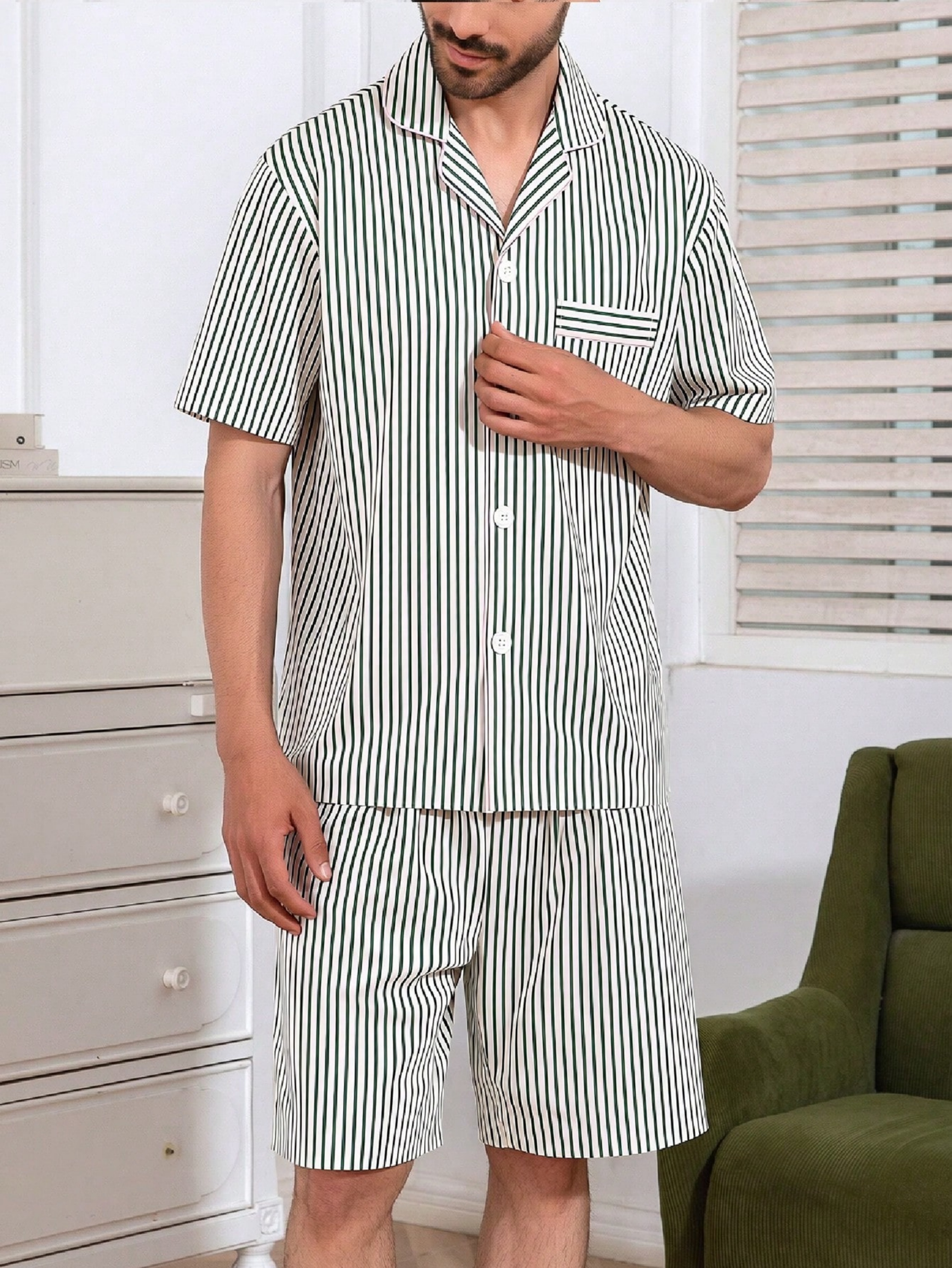 Multi-Color Striped Shirt and Short Pyjama Set