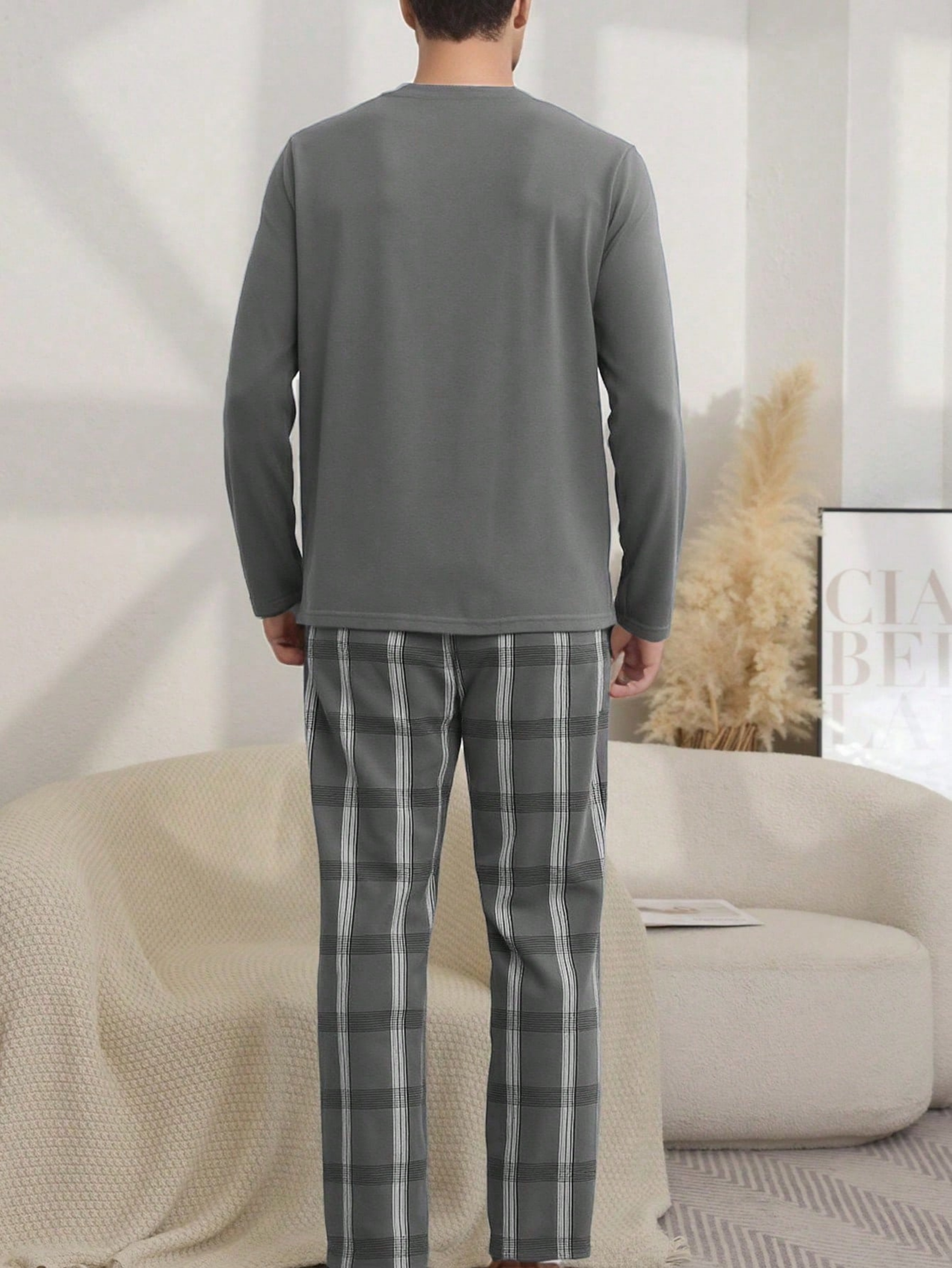 Grey Plaid Pyjama Set - Long Sleeve and Trousers