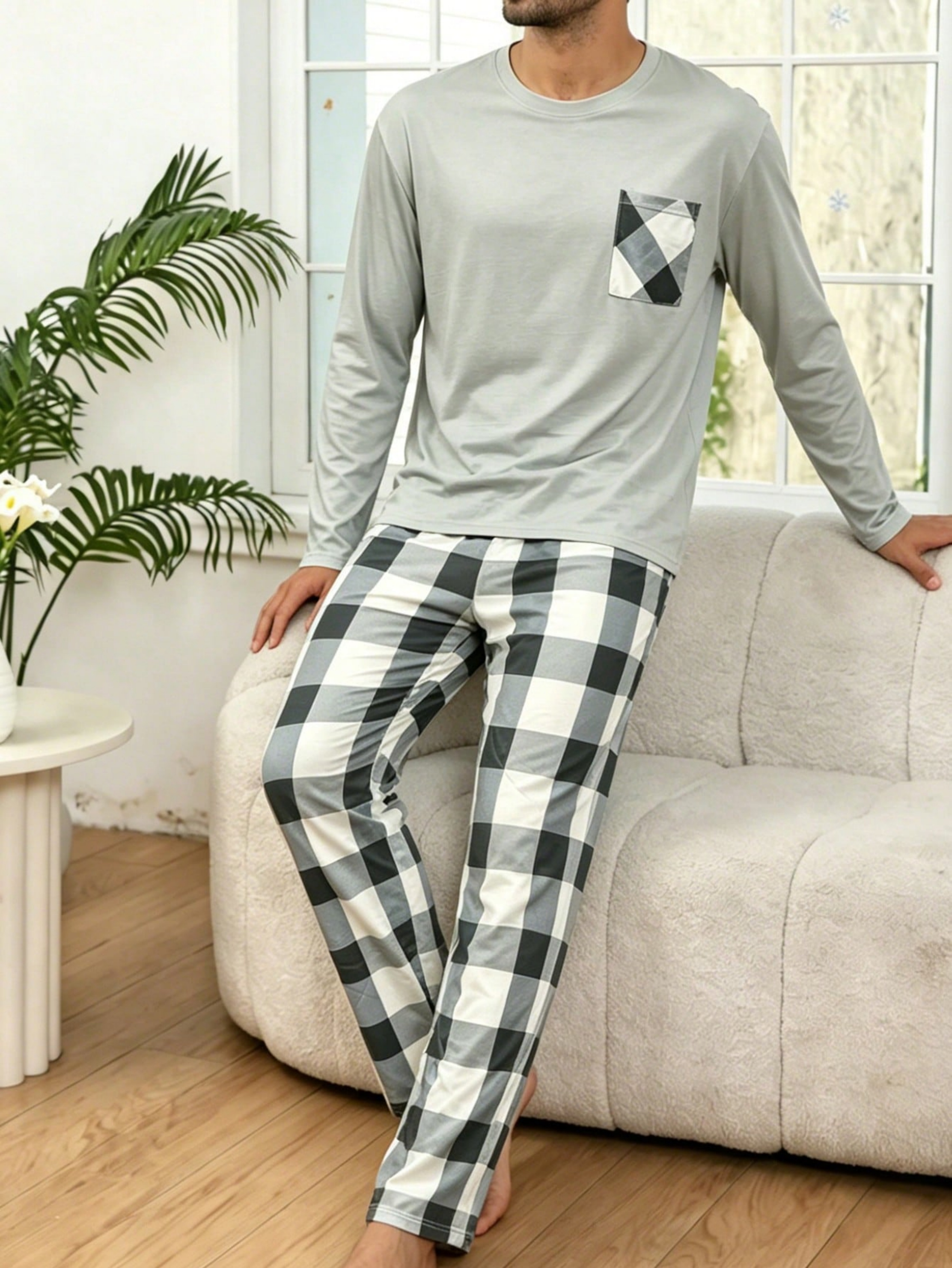 Plaid Lounge Pyjama Set - Long Sleeve and Pants
