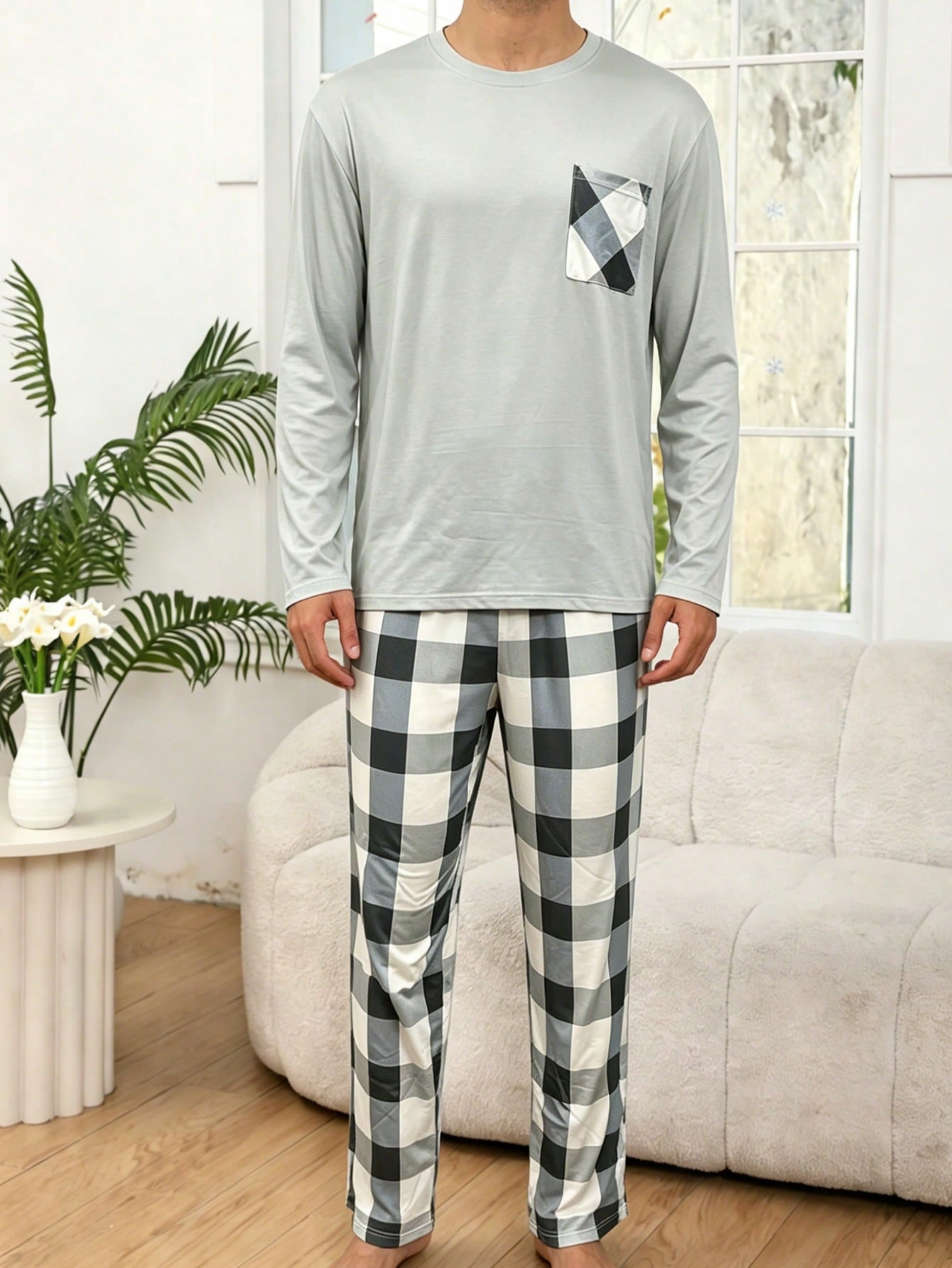 Plaid Lounge Pyjama Set - Long Sleeve and Pants