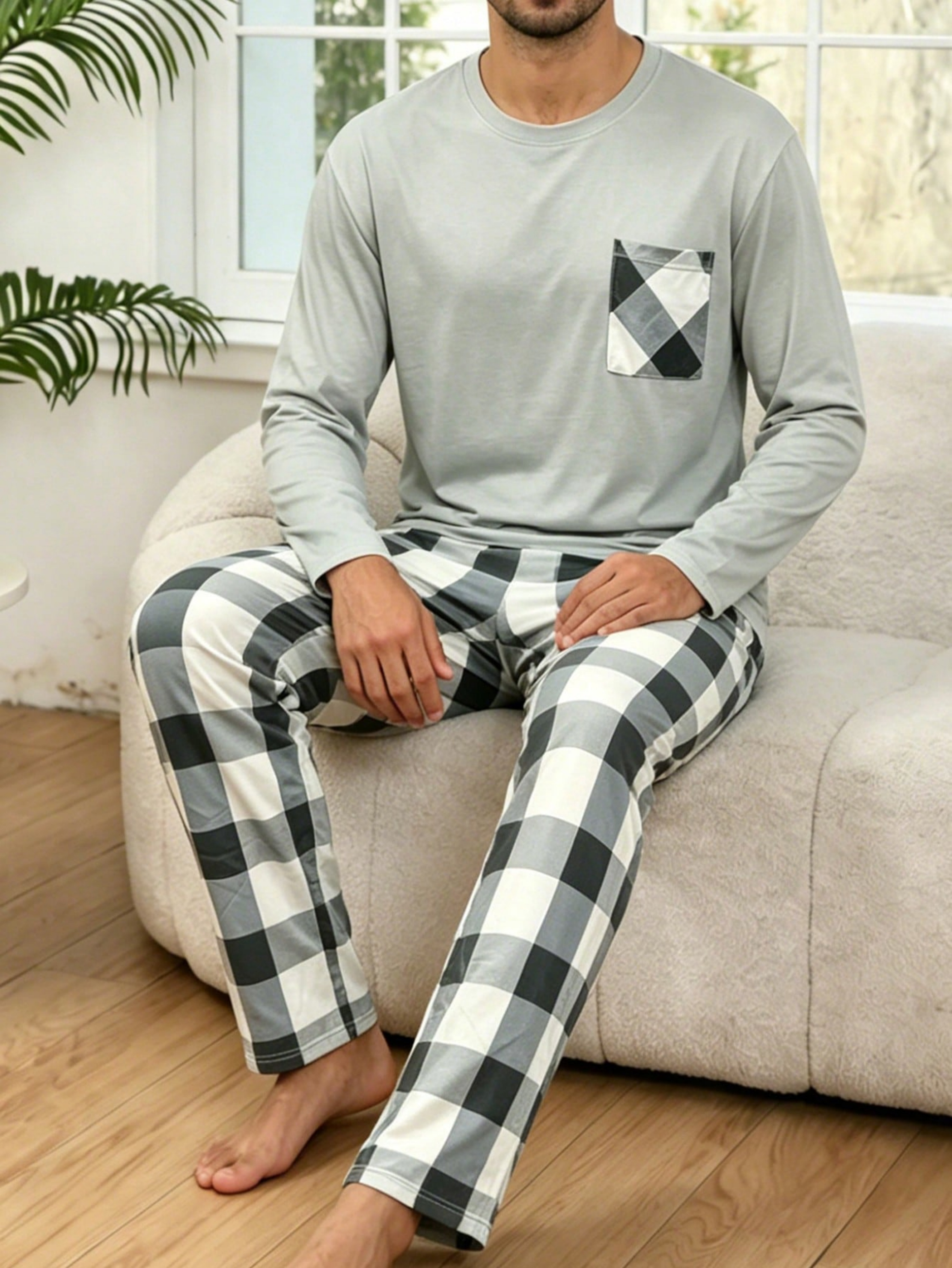 Plaid Lounge Pyjama Set - Long Sleeve and Pants
