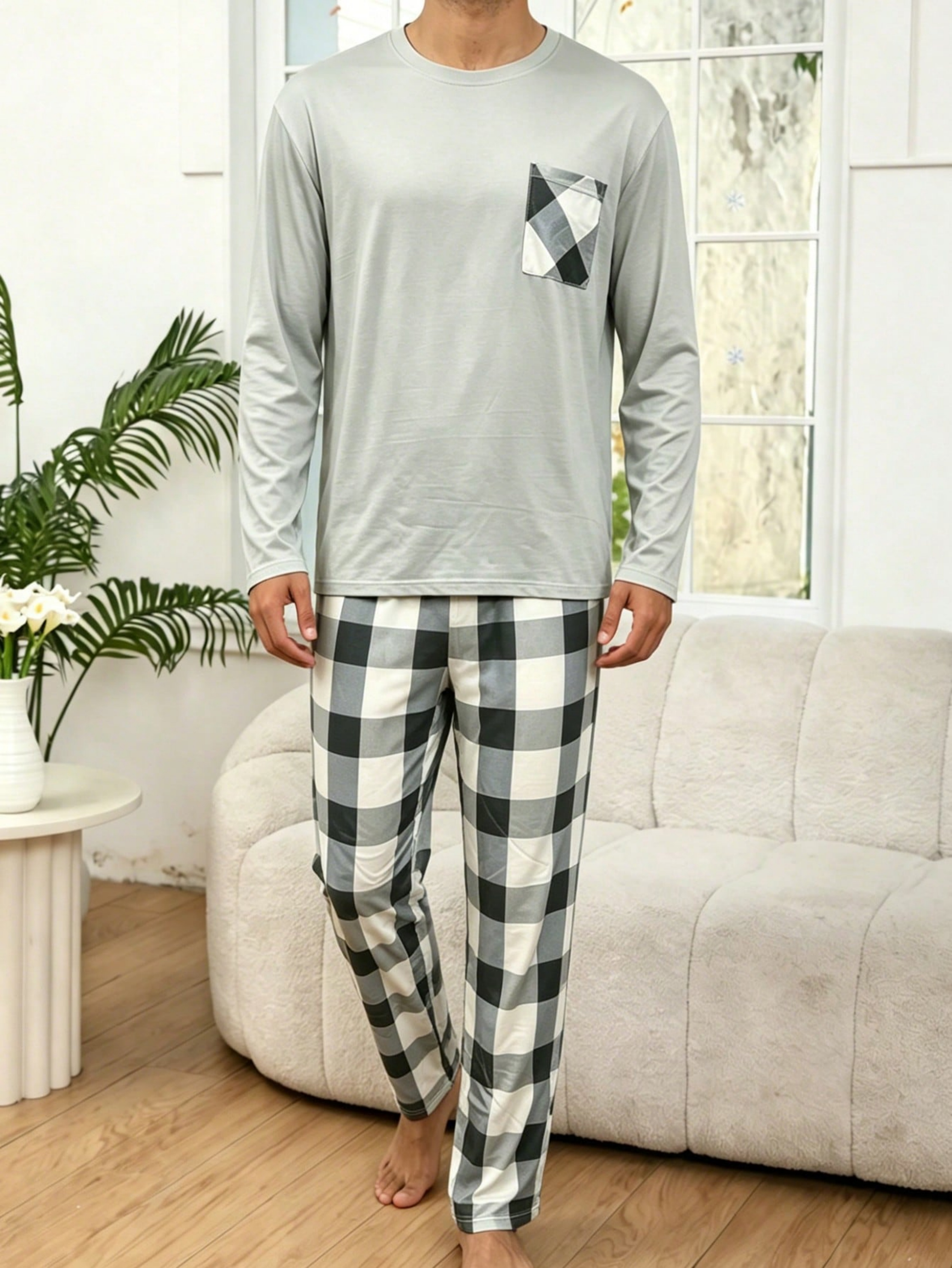 Plaid Lounge Pyjama Set - Long Sleeve and Pants