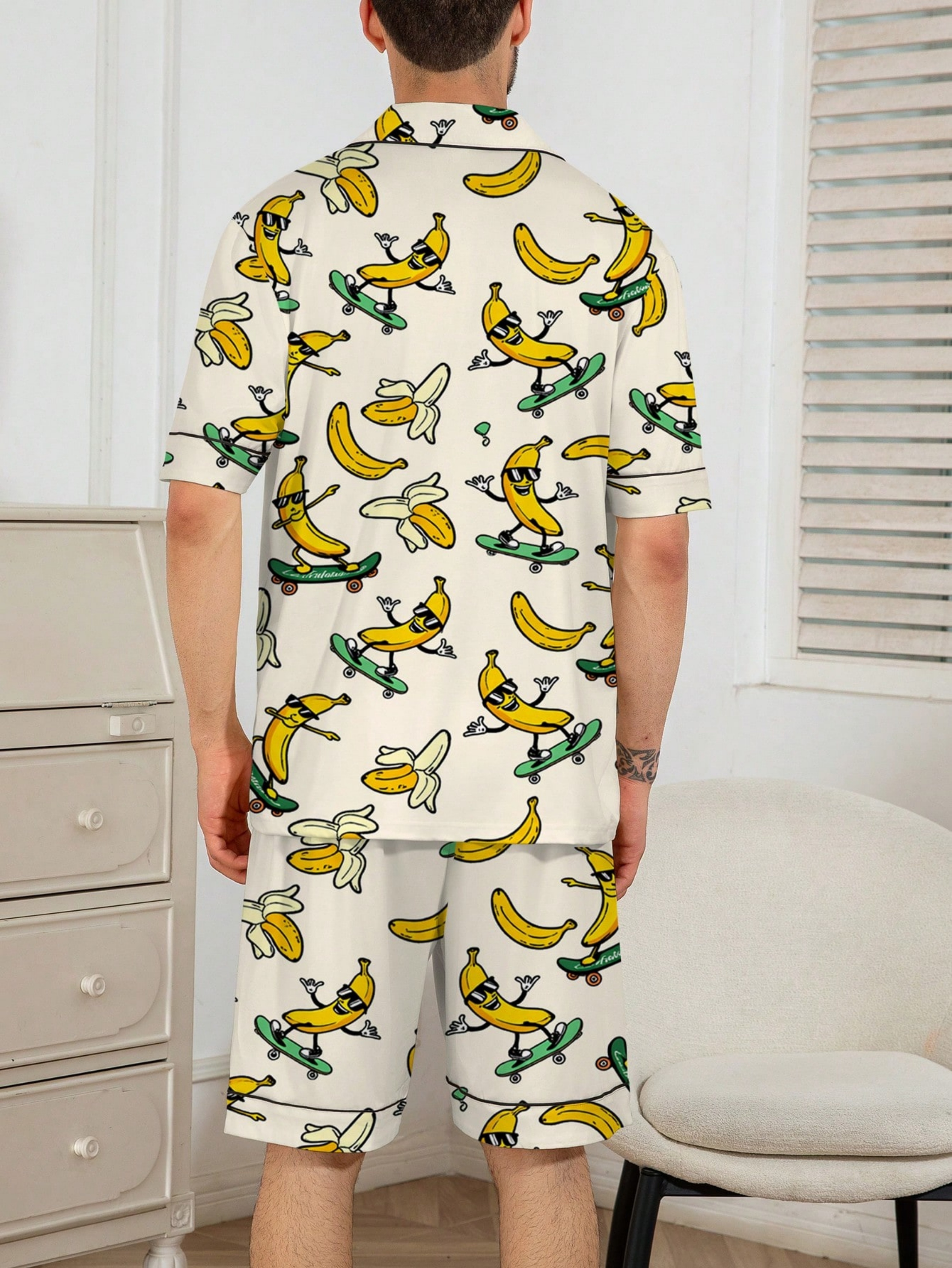 Multi-Color Banana Print Shirt and Short Pyjama Set