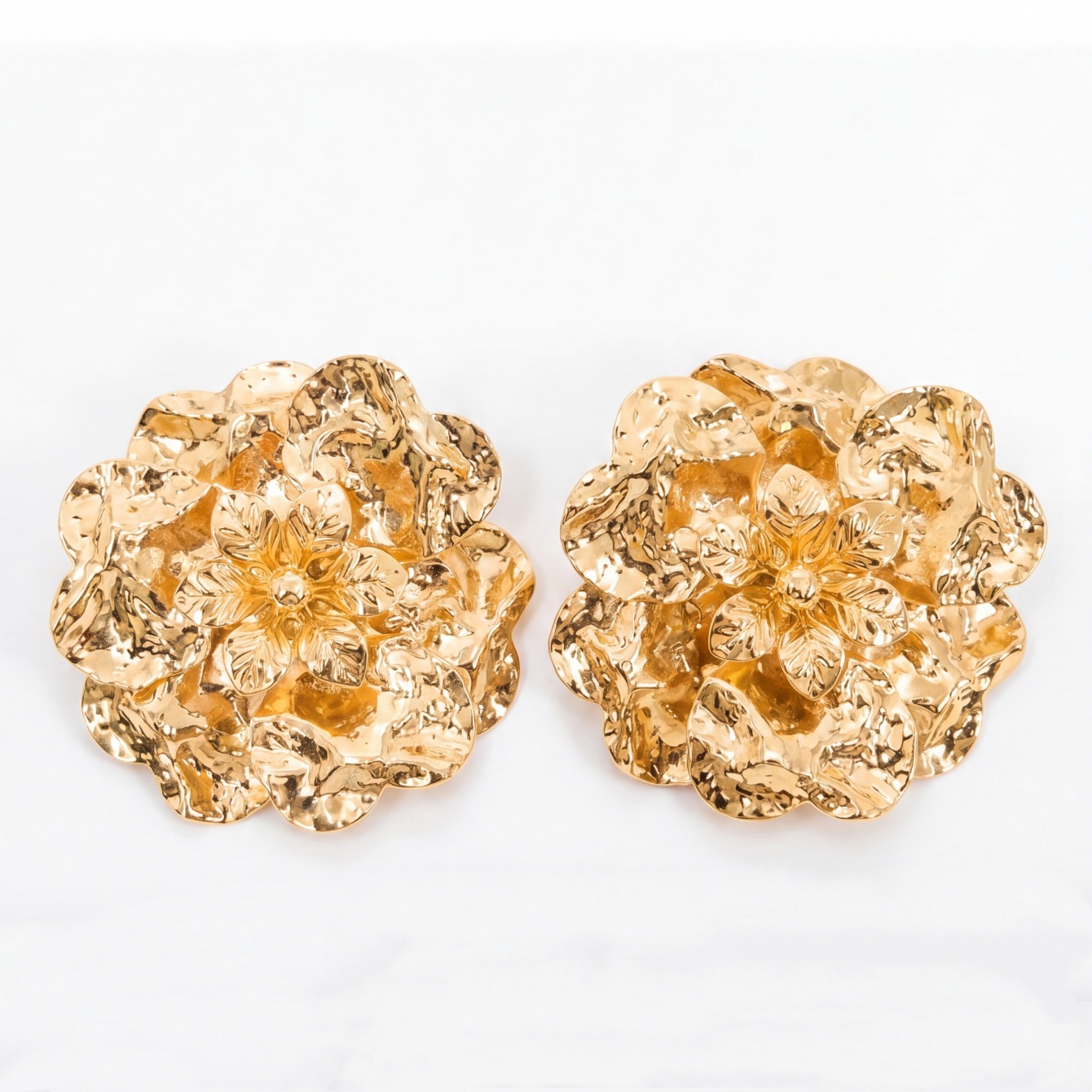 Gold Textured Floral Stud Earrings