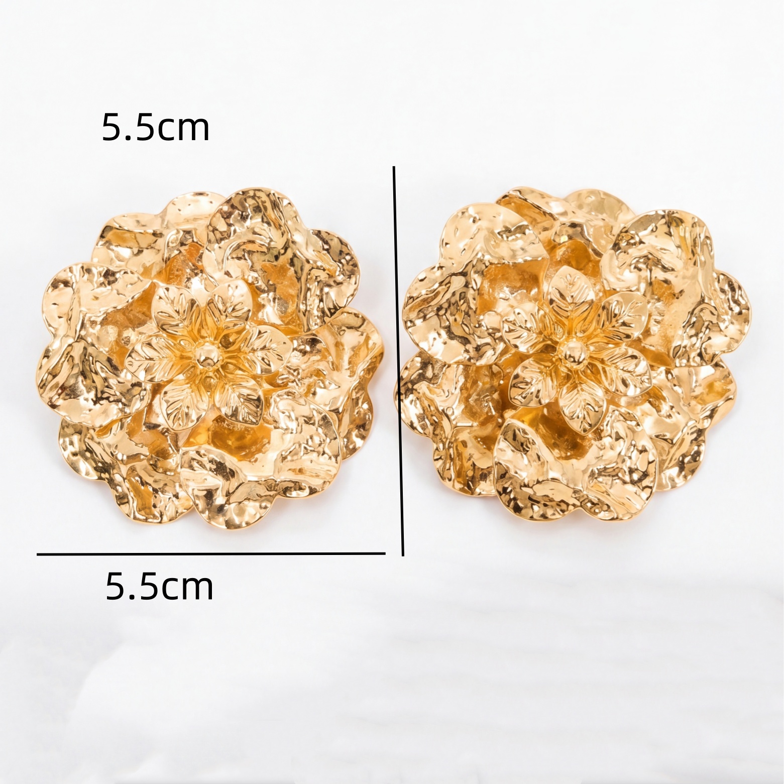 Gold Textured Floral Stud Earrings