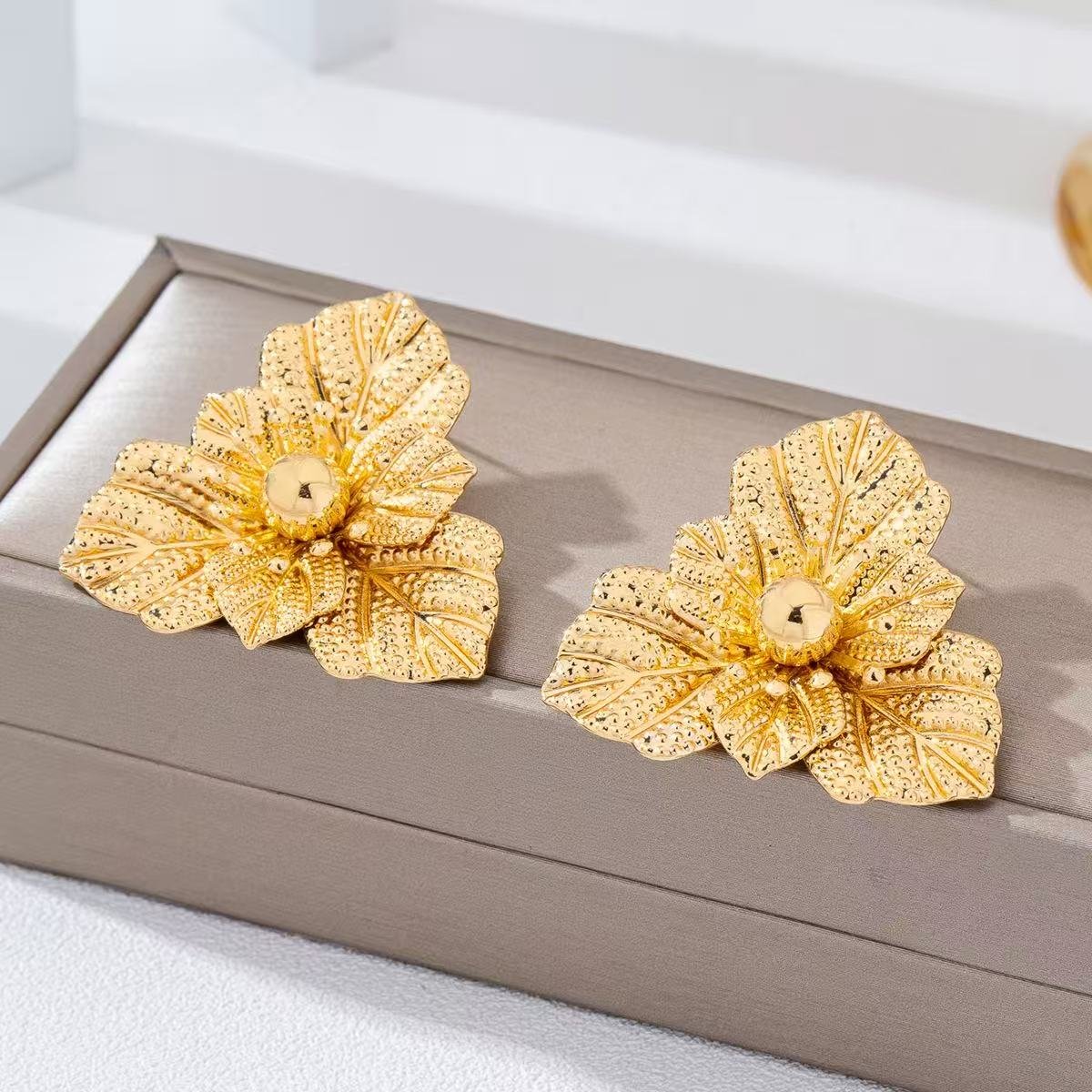 Gold Leaf Stud Earrings