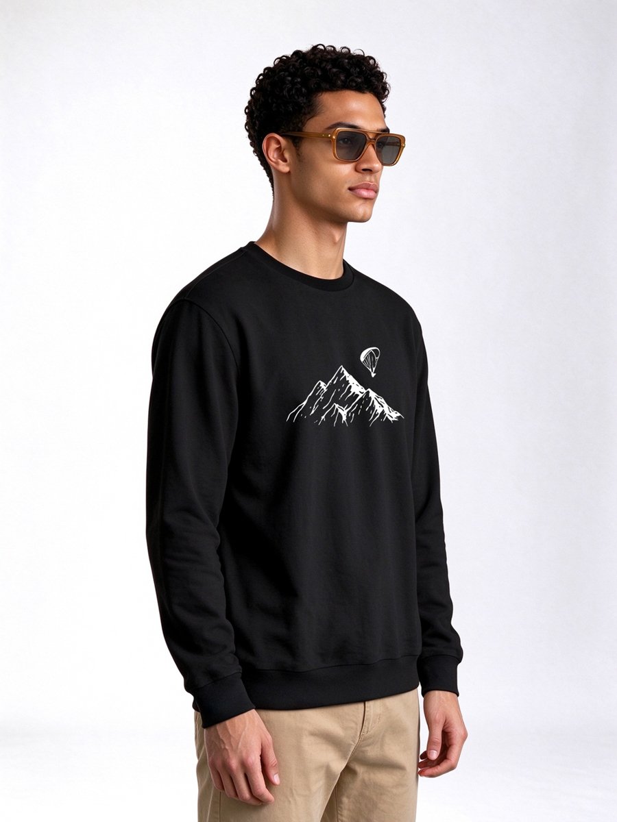 Black Graphic Print Round Neck Regular Fit T-Shirt