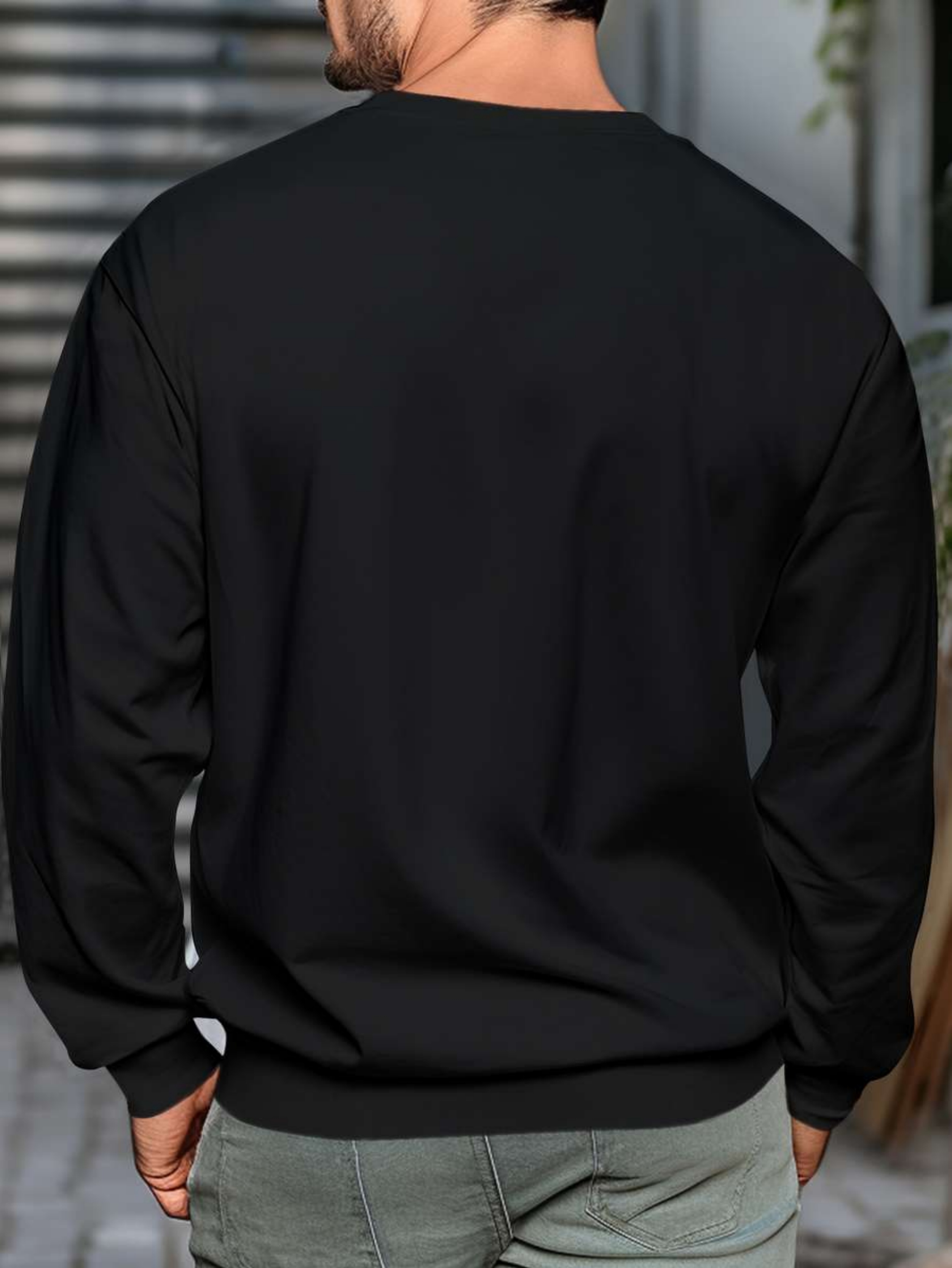 Black Teddy Bear Graphic Crew Neck Long Sleeves Sweatshirt
