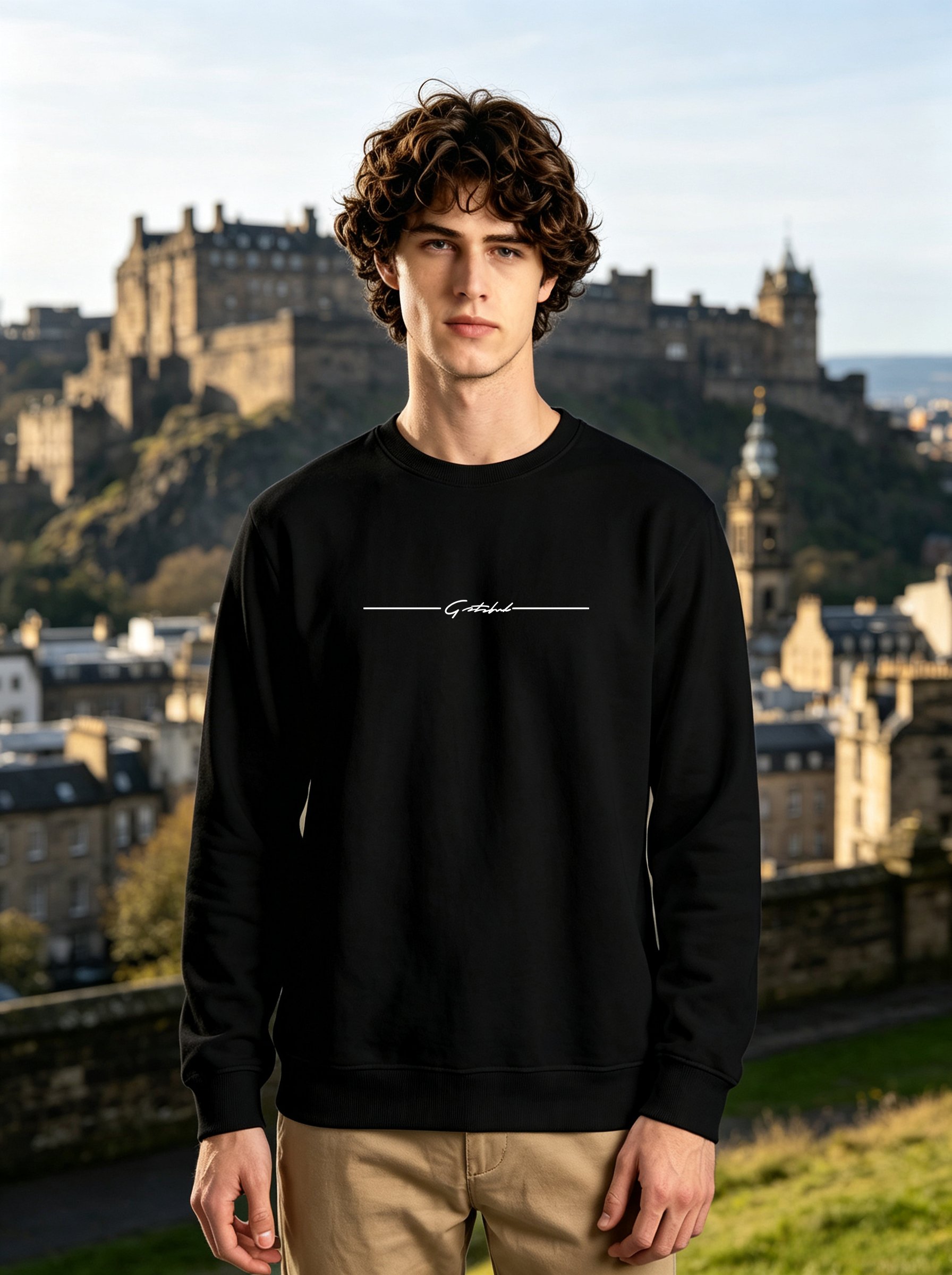 Black Minimal Print Crew Neck Long Sleeves Sweatshirt