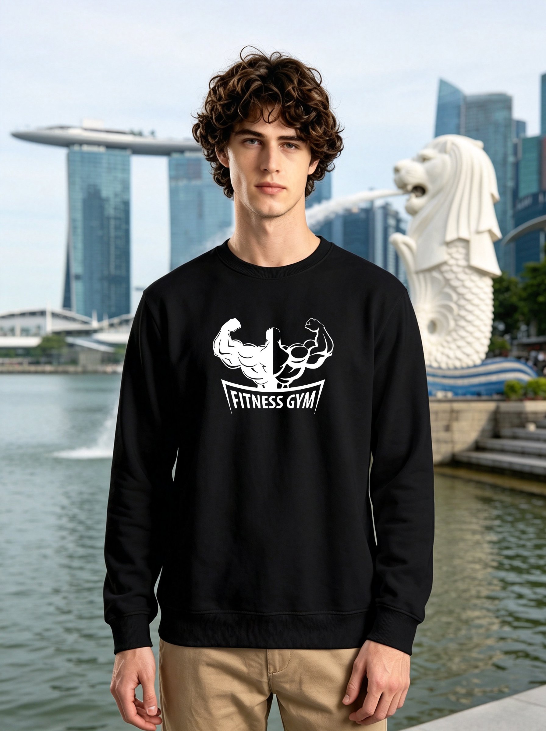 Black Graphic Print Long Sleeves Sweatshirt