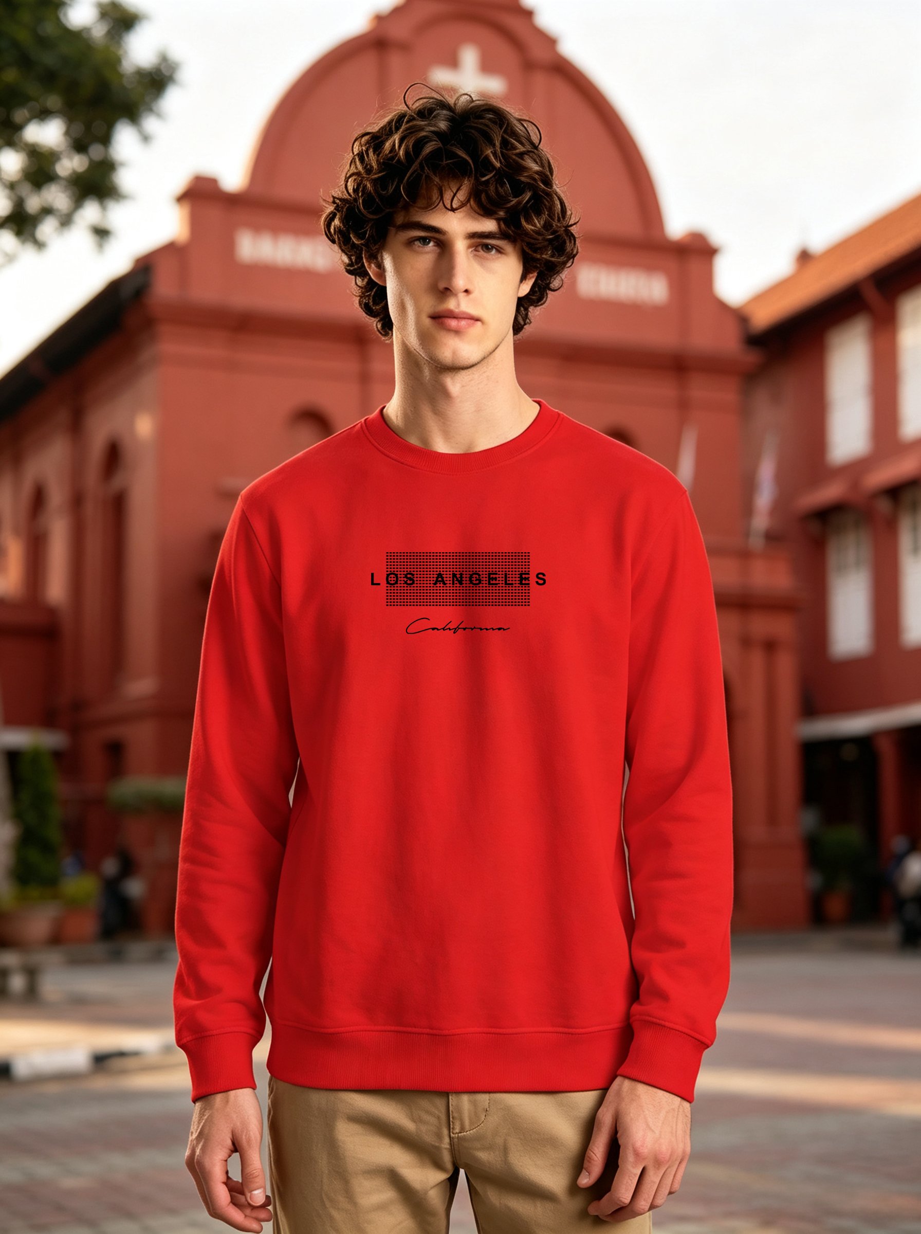 Red Graphic Print Crew Neck Sweatshirt