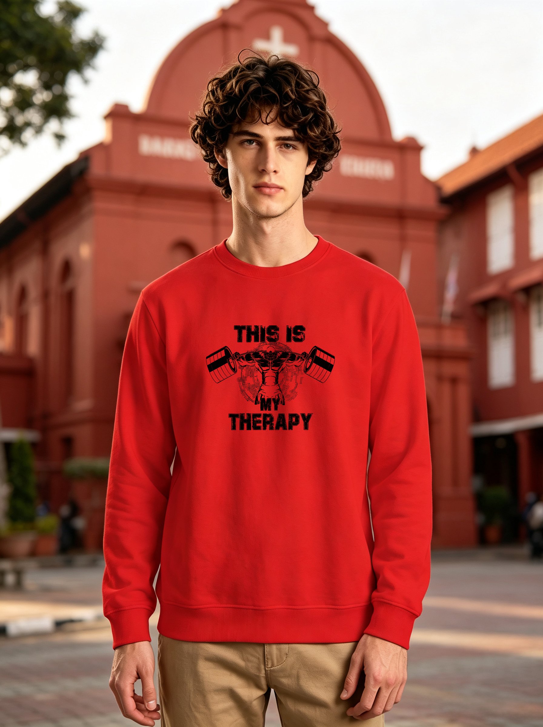 Red Graphic Print Crew Neck Sweatshirt