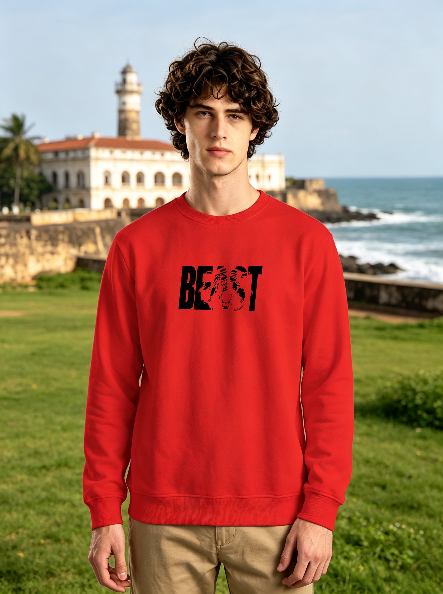 Red Graphic Print Crew Neck Sweatshirt